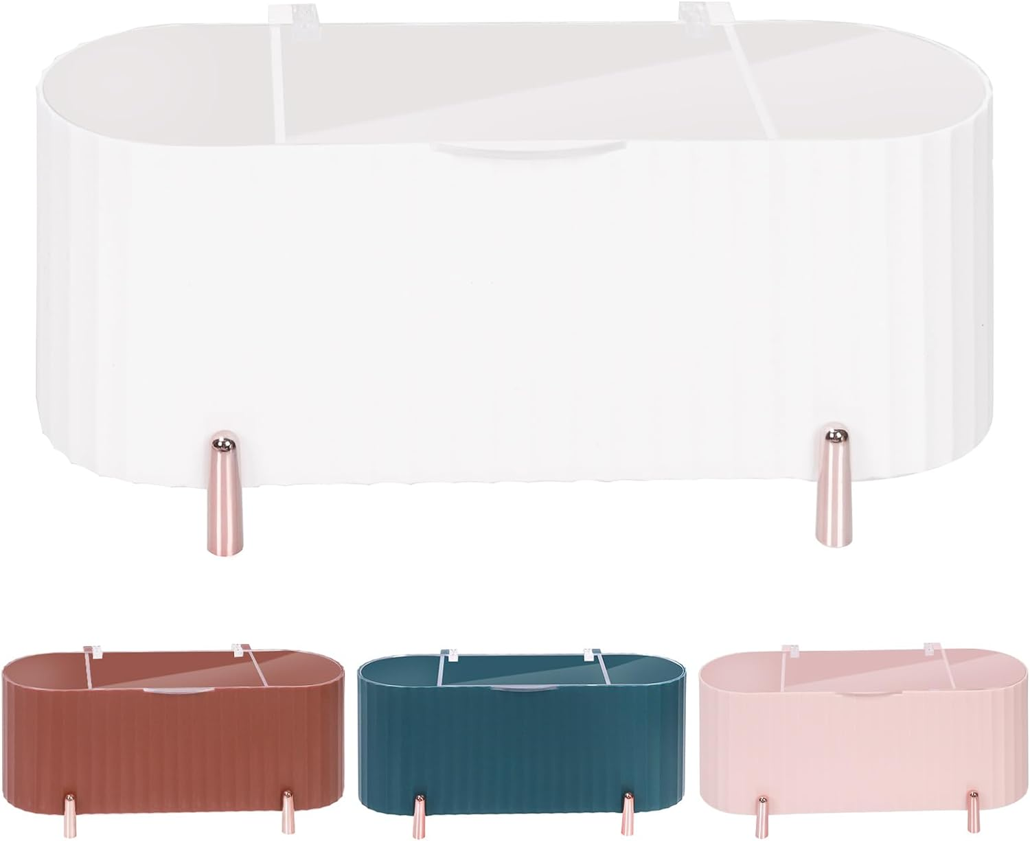 Swpeet 1 Pack 3 Grids White Plastic Separate Cotton Swabs Dispenser with Detachable Partition, Cotton Ball Holder with Clear Lid, Jar for Cotton Pads Bathroom Organizer Canisters image number 1