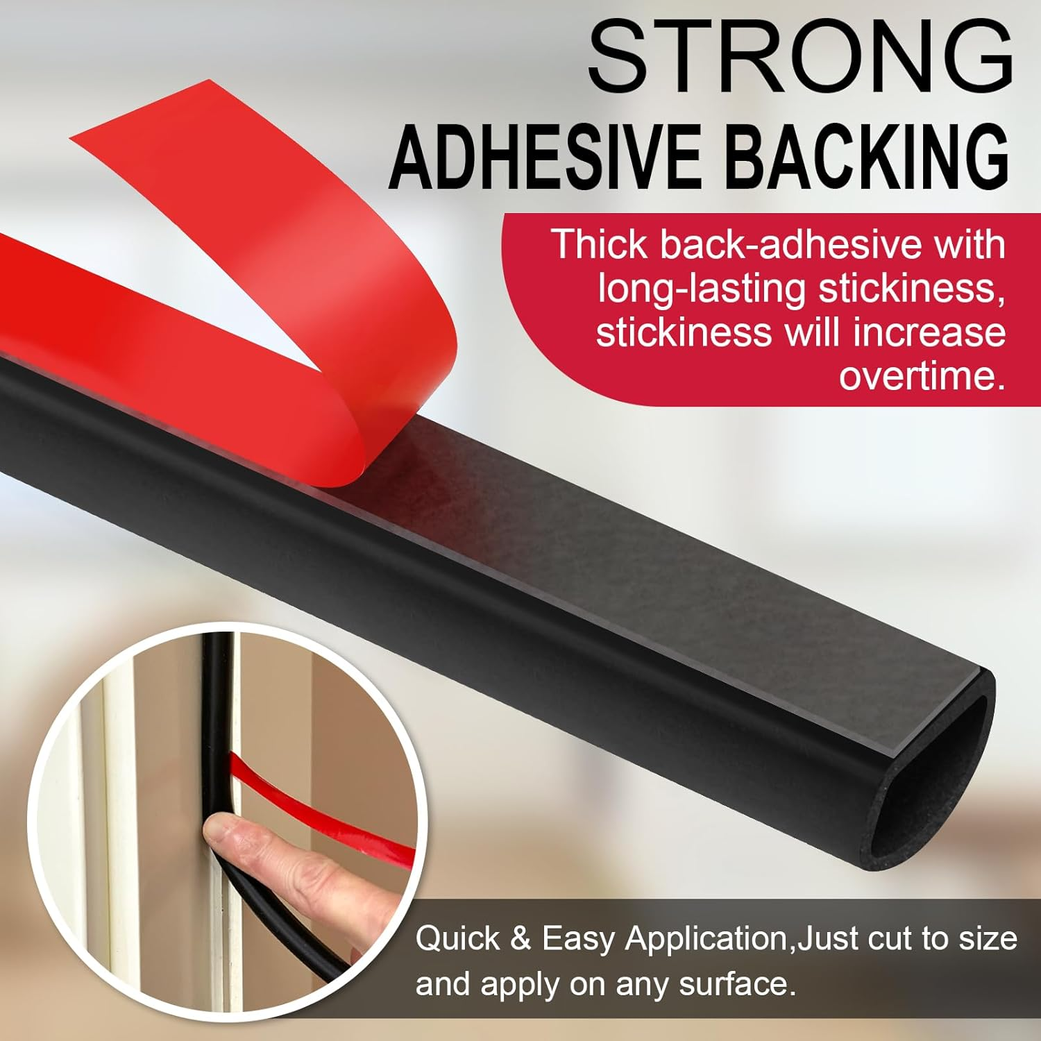 【New Upgrade】 Silicone Door Weather Stripping Door Seal Strip, 19.7 Feet Self-Adhesive D-Shape Door Insulation Strip for Door Frame& Window image number 5