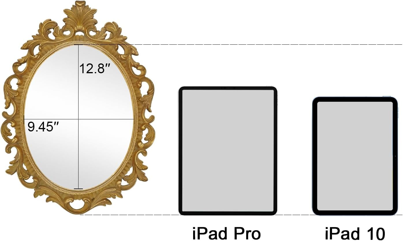 Simon'S Shop Oval Mirror Baroque Style Decorative Mirrors for Wall, 18.3 X 13 Inches, Gold, Vintage Decor image number 2