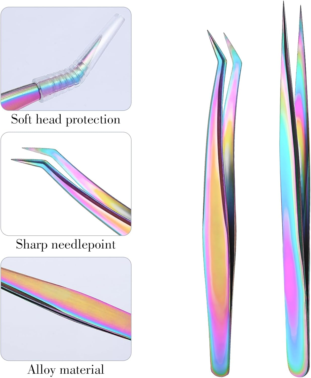 Teaaha 2 PCS Jewelry Tweezers Styles Stainless Curved Rainbow Tweezer Craft Professional Precision Tweezers for Eyelash Extension DIY Craft Jewelry Making Sticker Picking image number 6