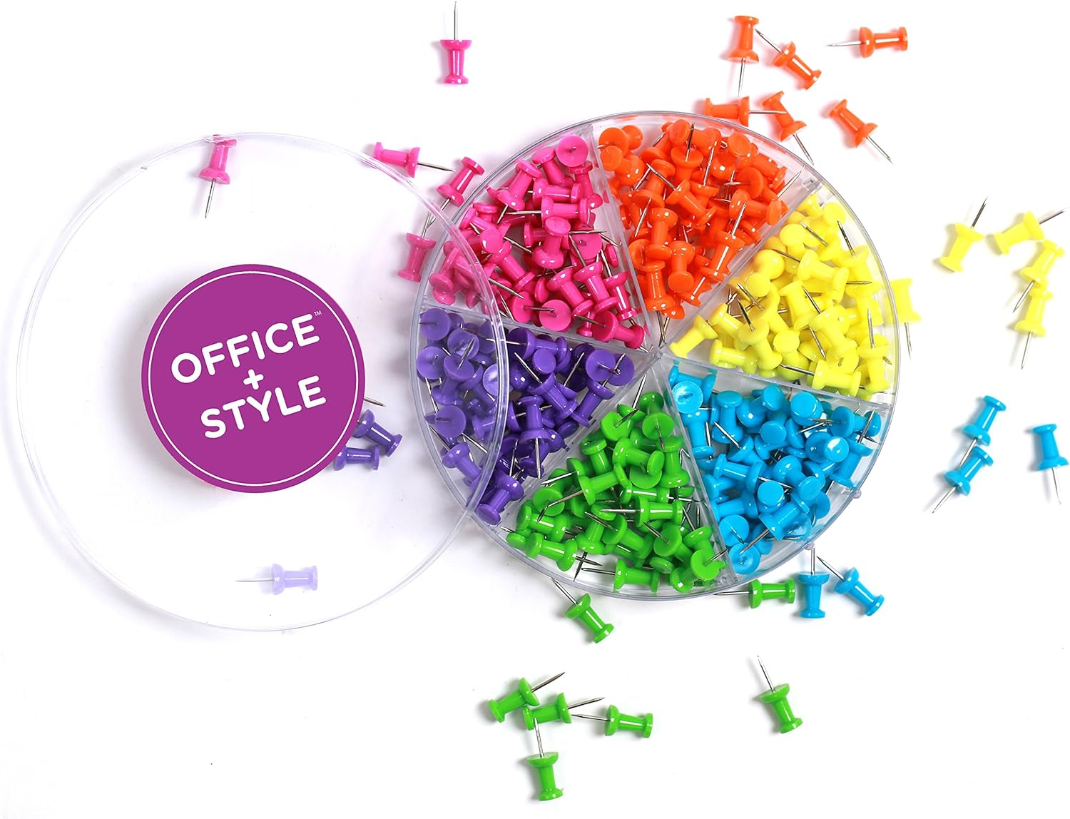 Decorative Multi-Colored Push Pins for Home & Office, Six Colors for Different Projects in Reusable Organizing Container, 240 Pieces, by Office Style, Standard (A1-240PCSCLRPP) image number 5