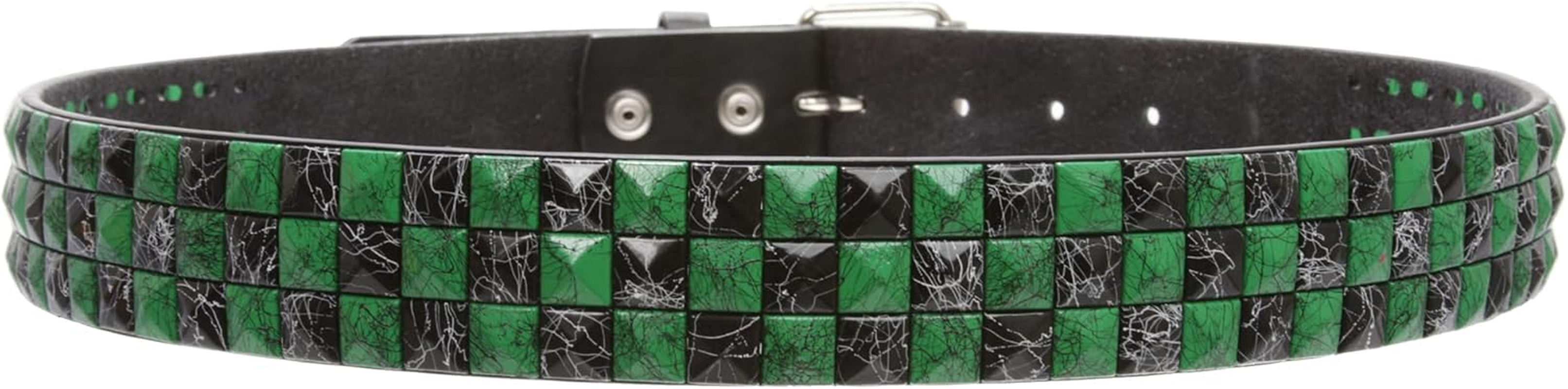 Snap on 1 1/2" Red & Black Checkerboard Punk Rock Studded Belt image number 3