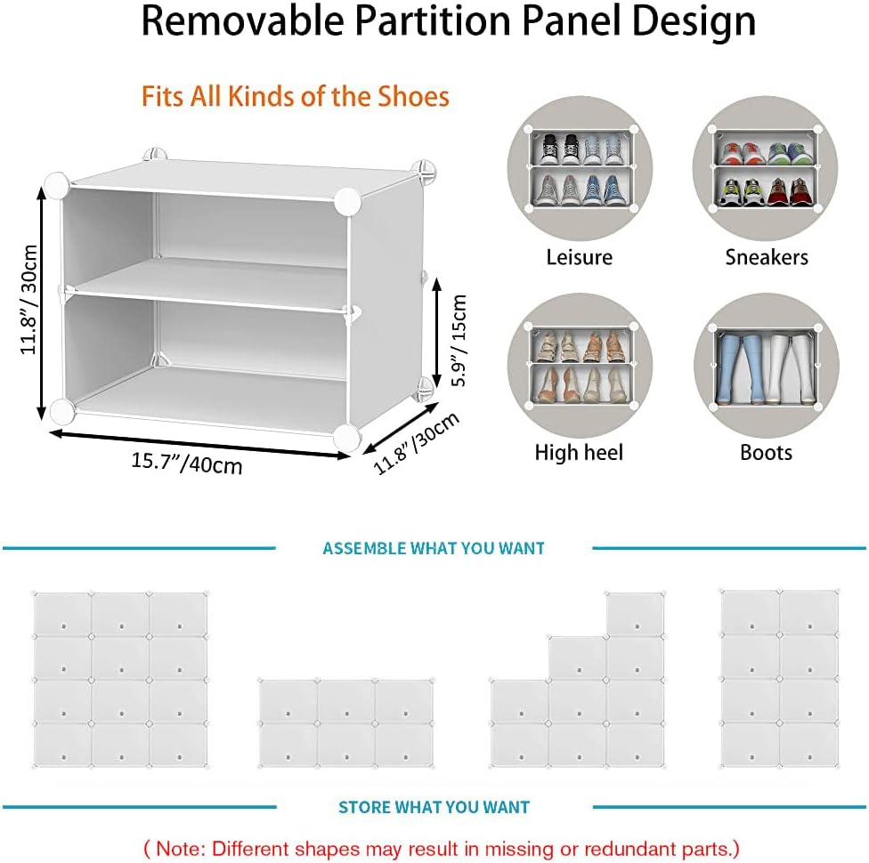 Portable Shoe Storage Plastic Cube Storage Tower Shelves for Storage Shoe Cabinet Shoe Rack (2 Row of 6-Layer) image number 3