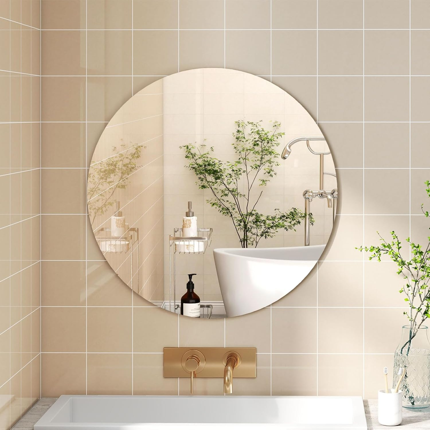 Levede Wall Mirror Frameless 50X50Cm Round, Explosion-Proof Bathroom Mirror with Dovetail Hook,3.5Mm Tempered Glass, HD Reflection,Safe Design,For Bedroom, Living Room, Entryway, Modern Home Decor