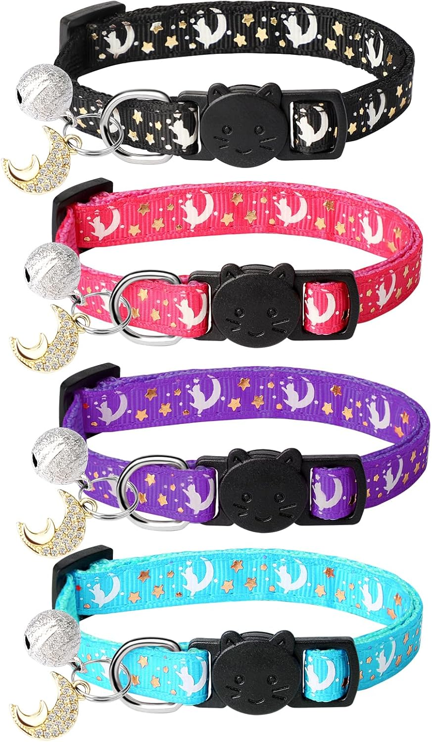 Enbluy 4 Pack Cat Collars with Bells, Fluorescent Cat Collar Glows in the Dark Breakaway Cat Collar Adjustable Reflective Cat Collars with Safe Breakaway Quick Release Buckle for Kitty Puppy image number 3