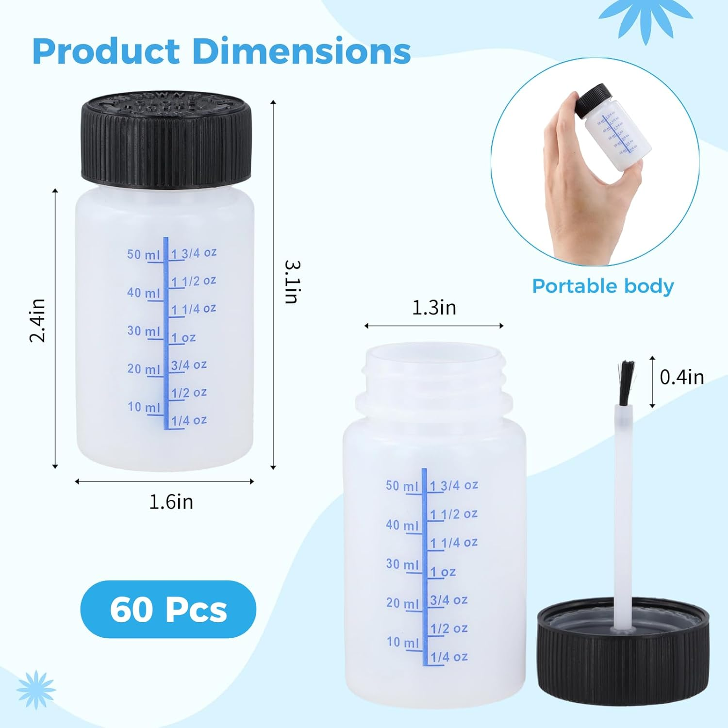 60 Pcs 2 Oz Touch up Paint Container - Empty Paint Touch up Bottles with Brush, Safe Lids, and Mixing Balls for Fixing Car Scratches image number 4