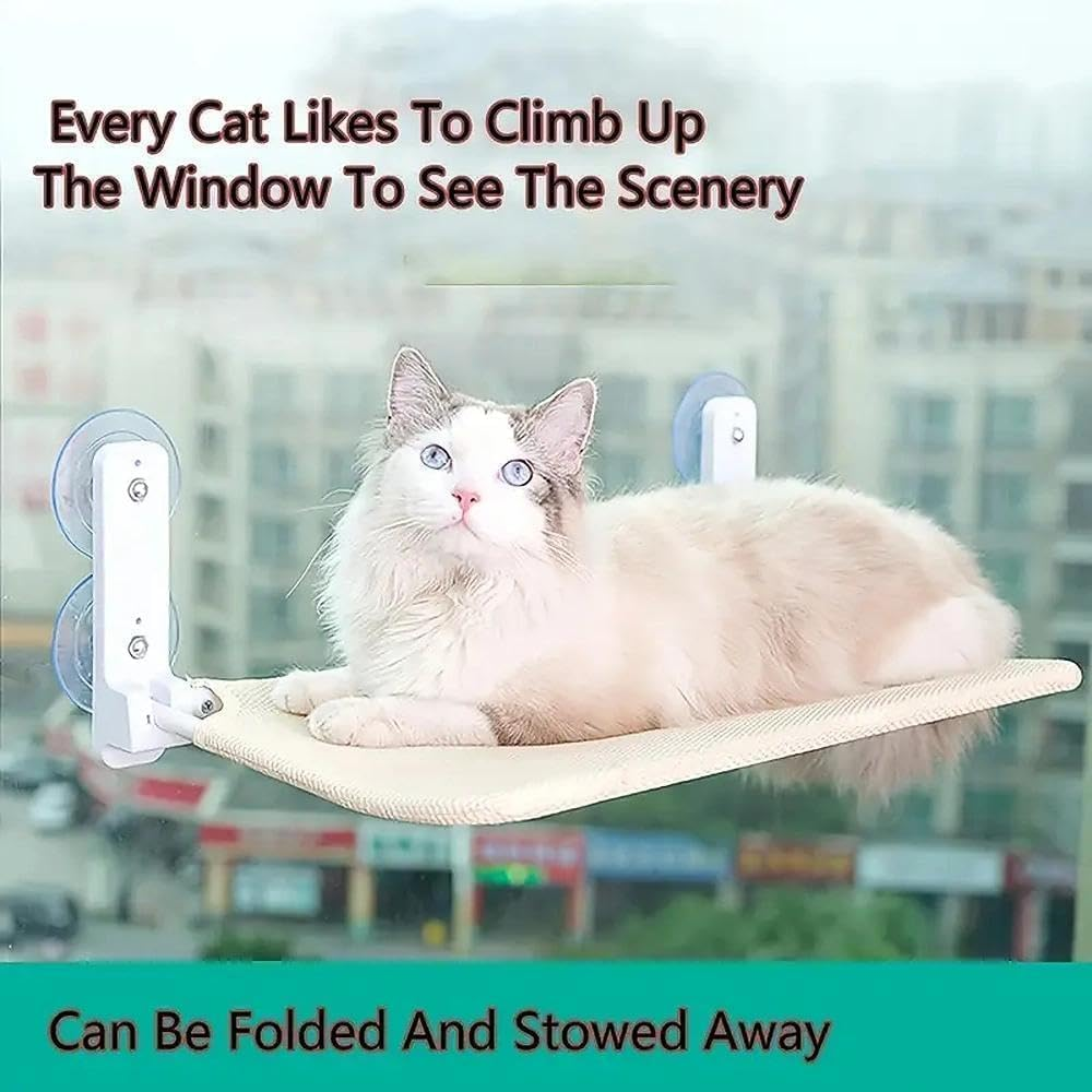 Cat Hammock, Foldable Cat Window Perch - Extra Large 50Cm Cordless Hammock with 4 Super Strong Suction Cups & Metal Frame image number 2