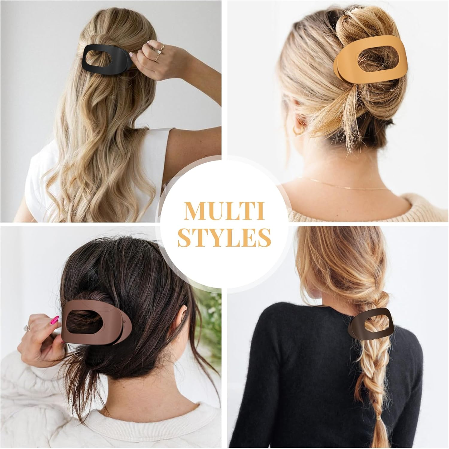 4" Large round Flat Hair Clips for Women - Strong Hold Lay down Claw Clamps Hair Barrettes Alligator Clip for Thick Thin Hair image number 3