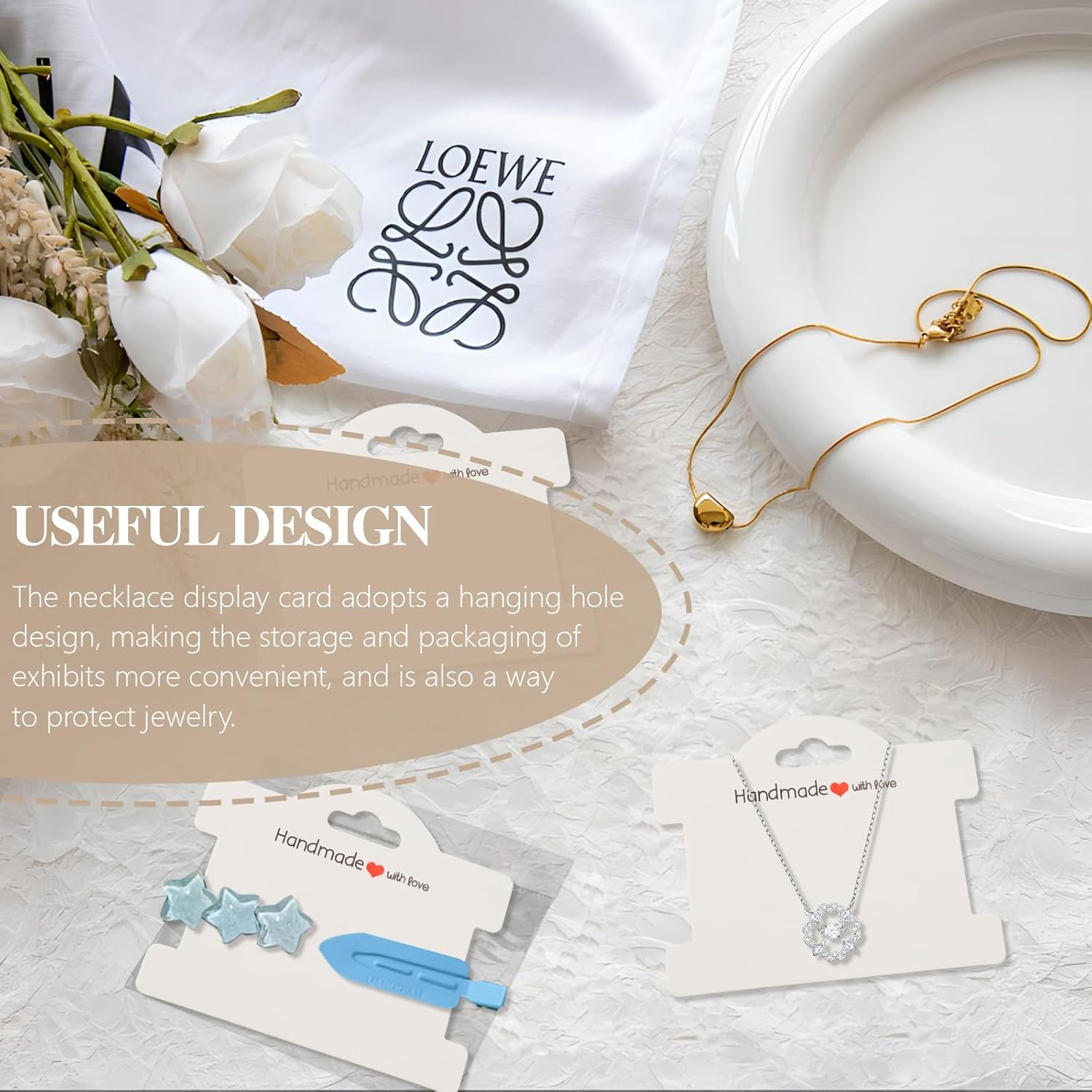 Sekonow 70 Set Bracelet Packaging for Small Business, Bracelet Display Cards with Clear Bags Handmade with Love Hanging Bracelet Business Supplies for Selling Bracelet Jewelry, White - Brown image number 2