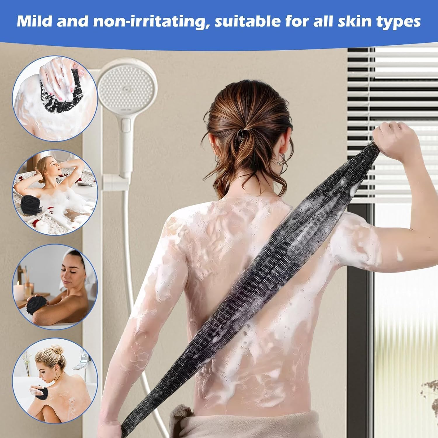 4 Pcs African Exfoliating Net,African Net, 80&times;30Cm African Net Bathing Sponge, Nylon Back Bathing Accessories, Deep Cleaning African Exfoliating Sponge for Men and Women (Multicolour)