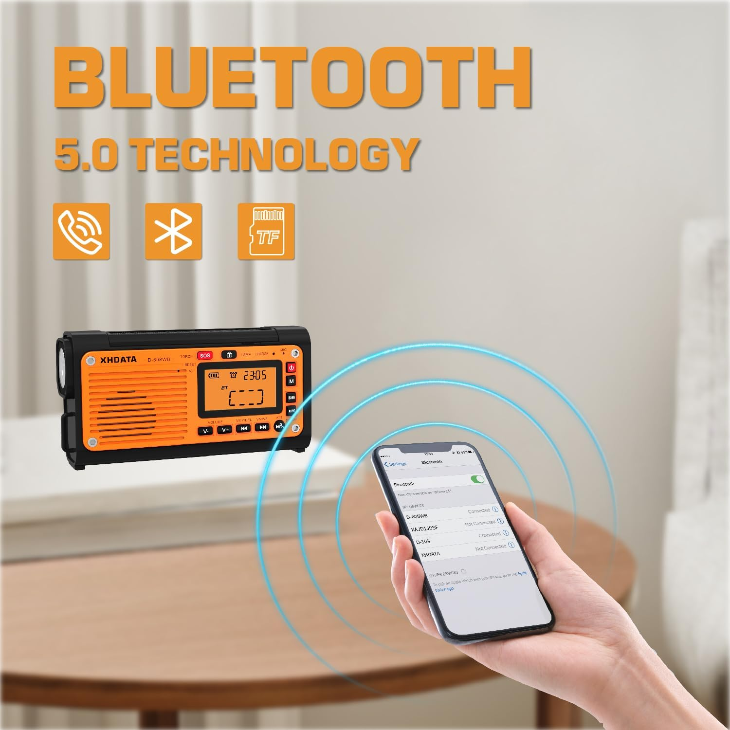 XHDATA D-608WB Portable Emergency Crank AM FM SW Radio with 3000Mah Reading Lamp, USB, Solar Power with LED Torch for Home & Outdoor Emergency,Camping image number 3