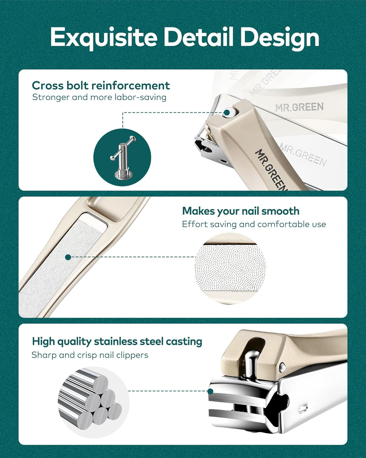 MR.GREEN 3Pcs Nail Clippers Set, German Stainless Nail Clippers with Nail File, anti Splash Nail Clippers with Catcher, Professional Finger&Toe Nail Clippers with Exquisite Leather Case for Men &Women image number 2