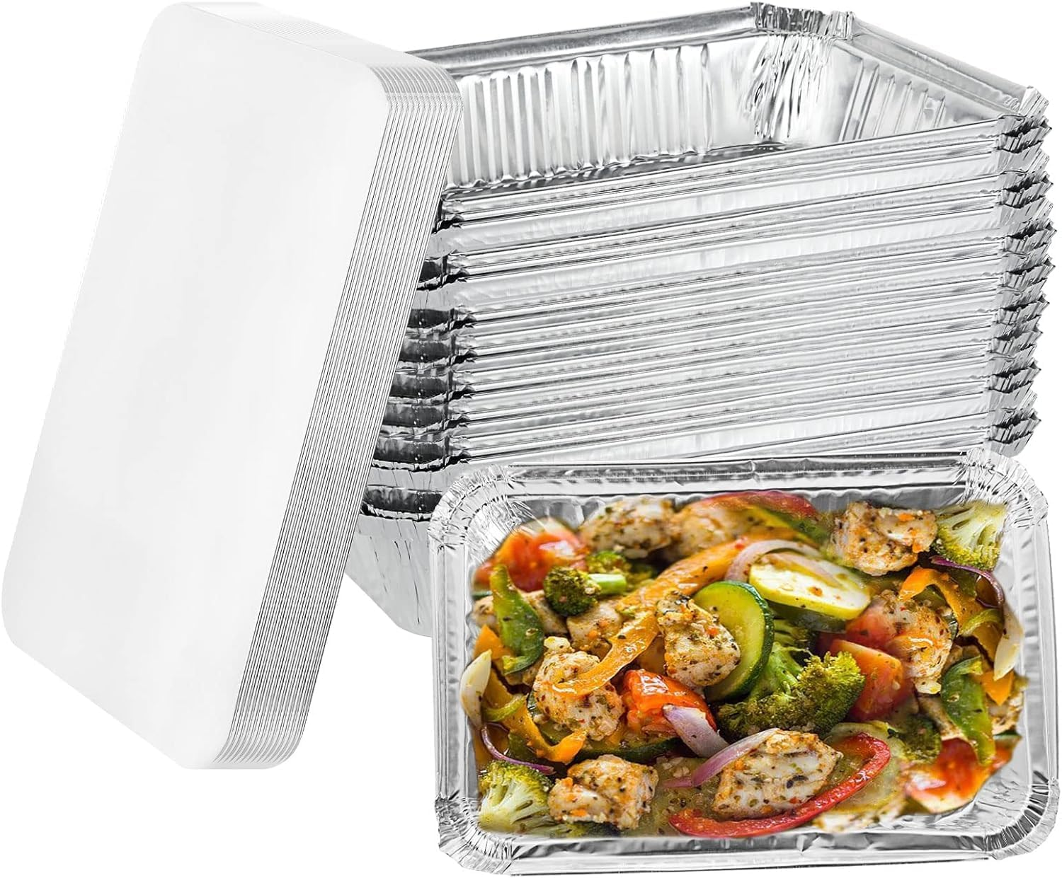 50-Pack Aluminum Pans with Lids, Capacity Foil Food Containers with Lids, 50 Pans and 50 Cardboard Covers, Disposable Tin Foil Pans for Baking, Meal Prep and Freezer, Takeout image number 2