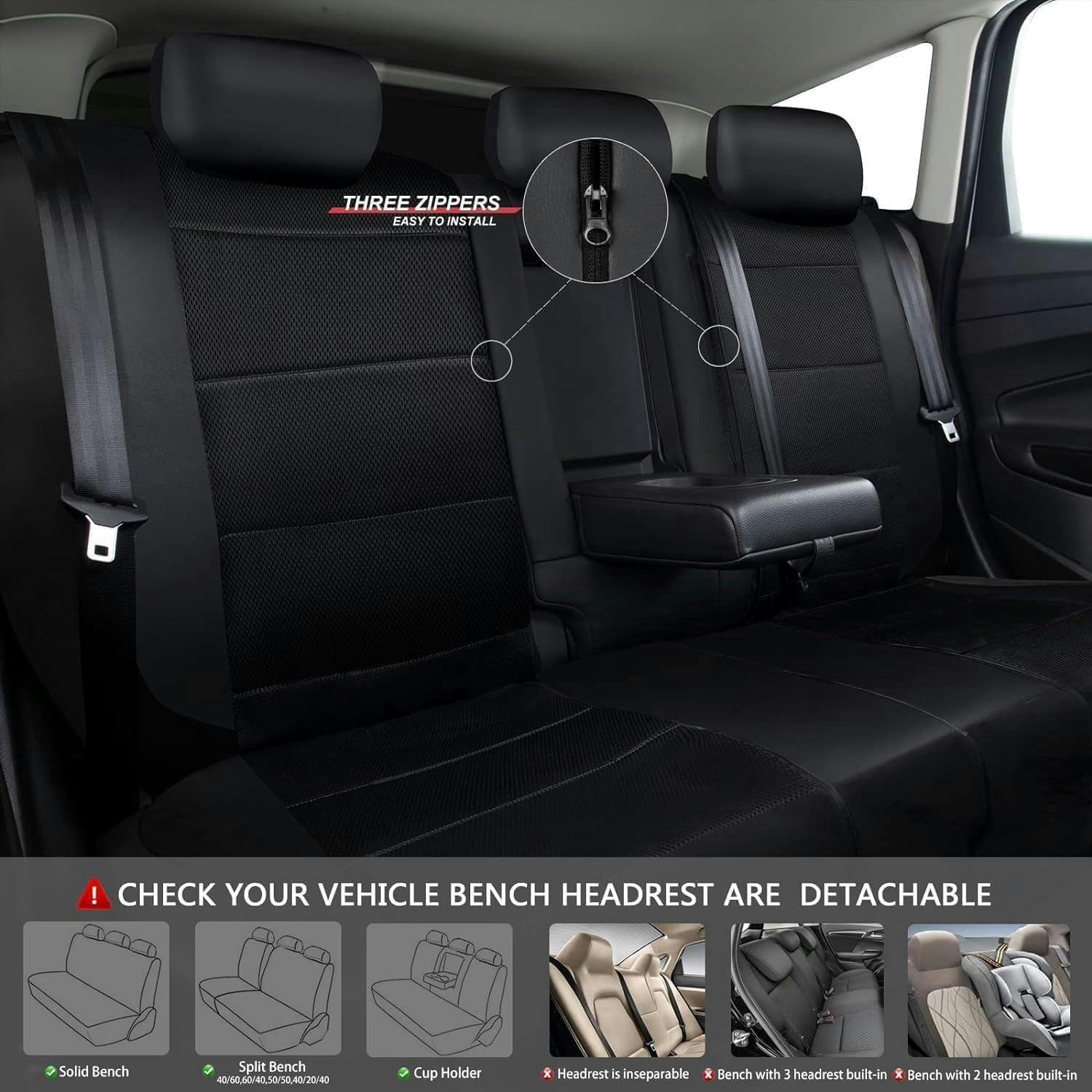 YALLIT Car Seat Covers Universal Set for Mazda CX3 CX5 CX7, 3, 6, Speed3 Speed6 Protege5 Tribute Car Accessories, Black image number 6