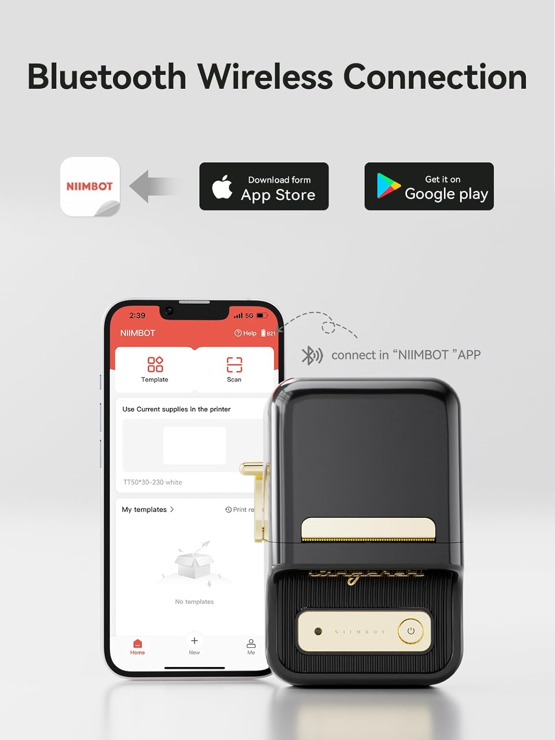 NIIMBOT B21 Inkless Label Maker, Portable Thermal Label Printer for Clothing, Address, Business, Compatible with Ios & Android, with 1 Pack 50X30Mm White Label, Black - Green image number 4