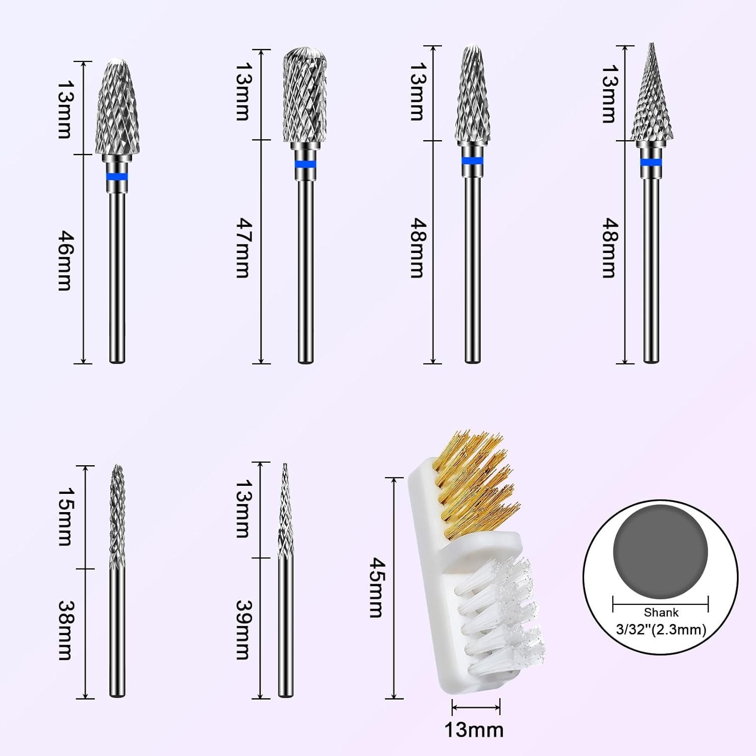 Diesisa 6 Pack Nail Drill Bits for Acrylic Nails, 3/32" Shank Drill Bits for Nails Professional Electric Cuticle Drill Bit, Cuticle Cleaner Nail Gel Polish Remover Tool for Home Salon Nail Bits-Blue image number 1