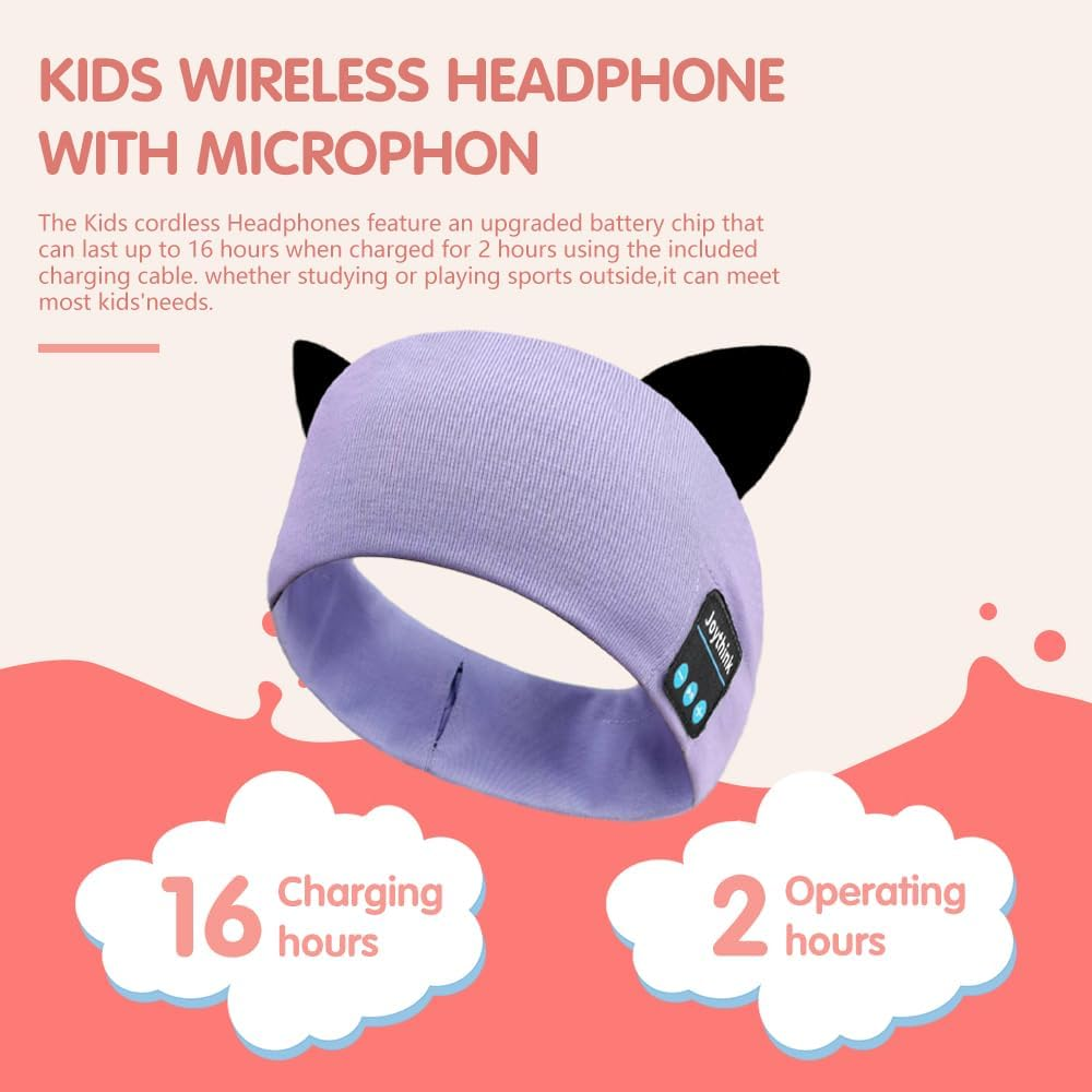 Joythink Kids Bluetooth Headband Headphones Sleep Mask Wireless Earphones Built in Thin Speaker Kids Adjustable Sports Headset Sleep Headband for Girls Boys Toddler Children Baby Airplane Travel Study Purple image number 6