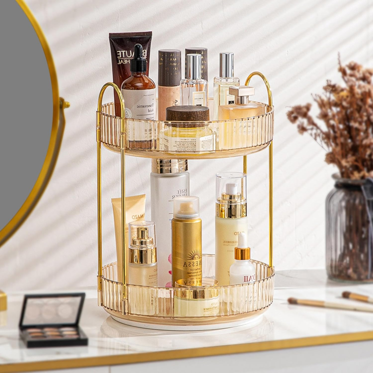 360 Rotating Makeup for Vanity, Bathroom Countertop Organizer Spinning Perfume Organizer, High-Capacity Cosmetic and Skincare Dresser Make up Holder Rack (2 Tiers) image number 3
