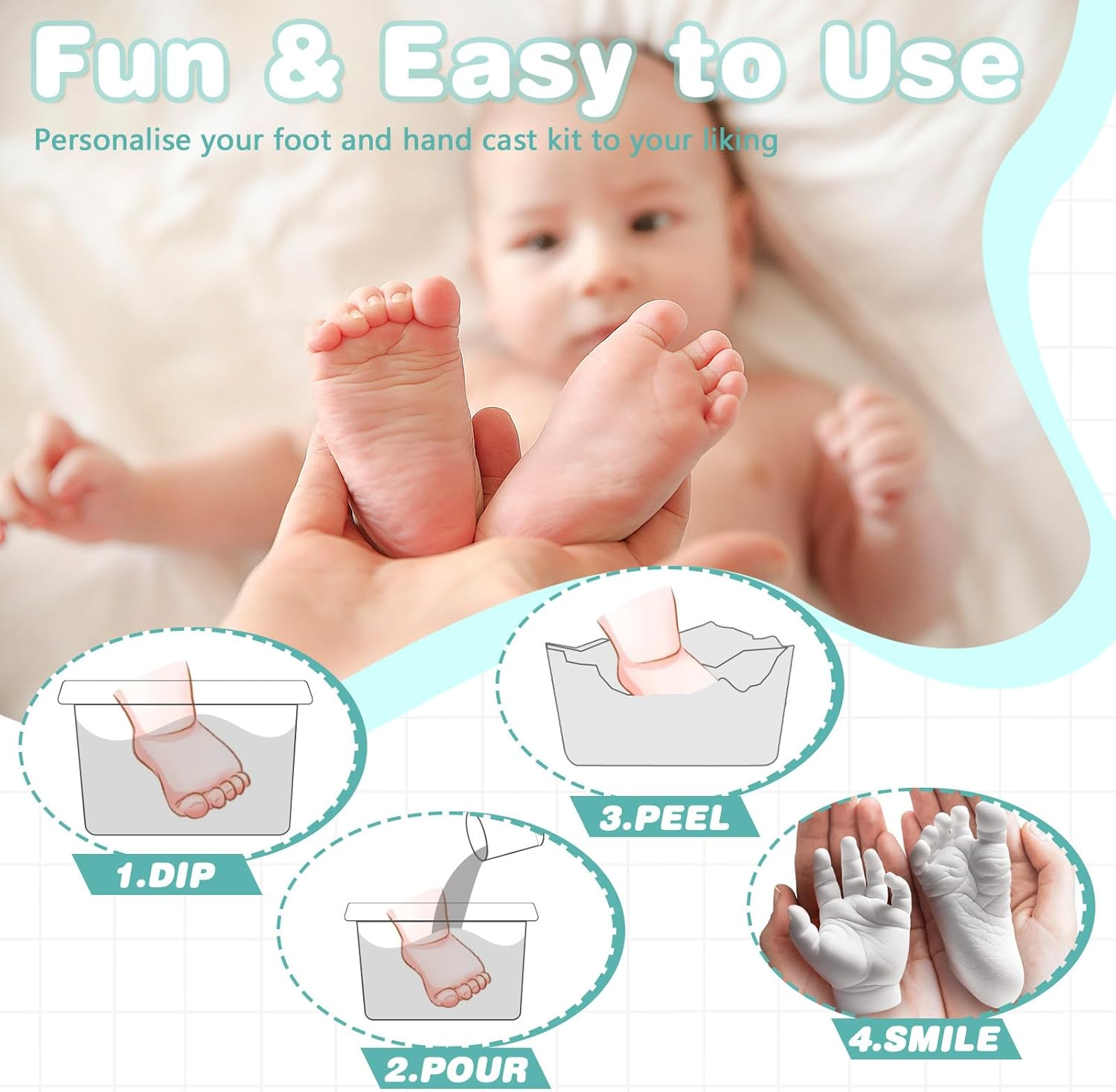 DOITOOL Baby Keepsake Hand Casting Kit Infant Hand and Foot Molding DIY Keepsake for First Birthday Christmas Baby Shower Party Newborn New Mom Gifts