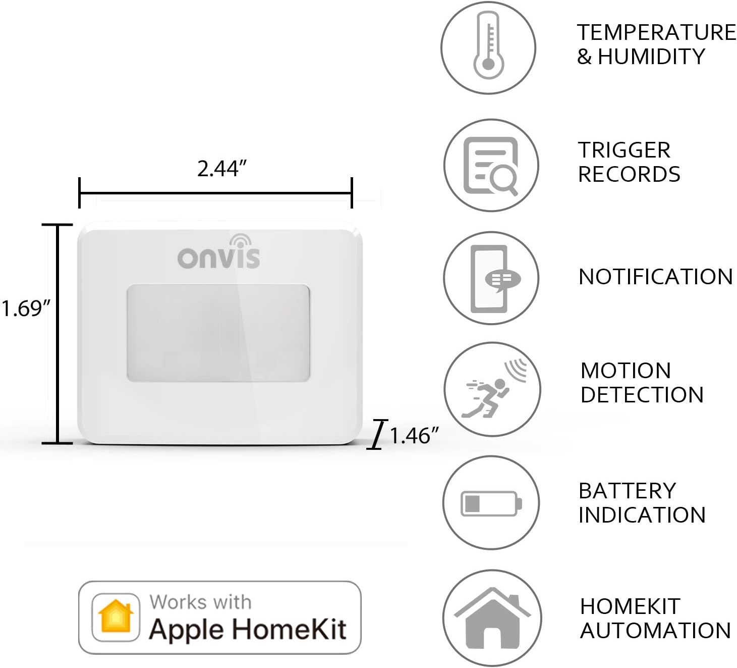 ONVIS Smart Motion Sensor Wireless PIR Detector Works with Apple Homekit Hygrometer Thermometer Temperature Humidity Gauge Siri Enabled Bluetooth Remote Trigger for Iphone Ipad image number 3