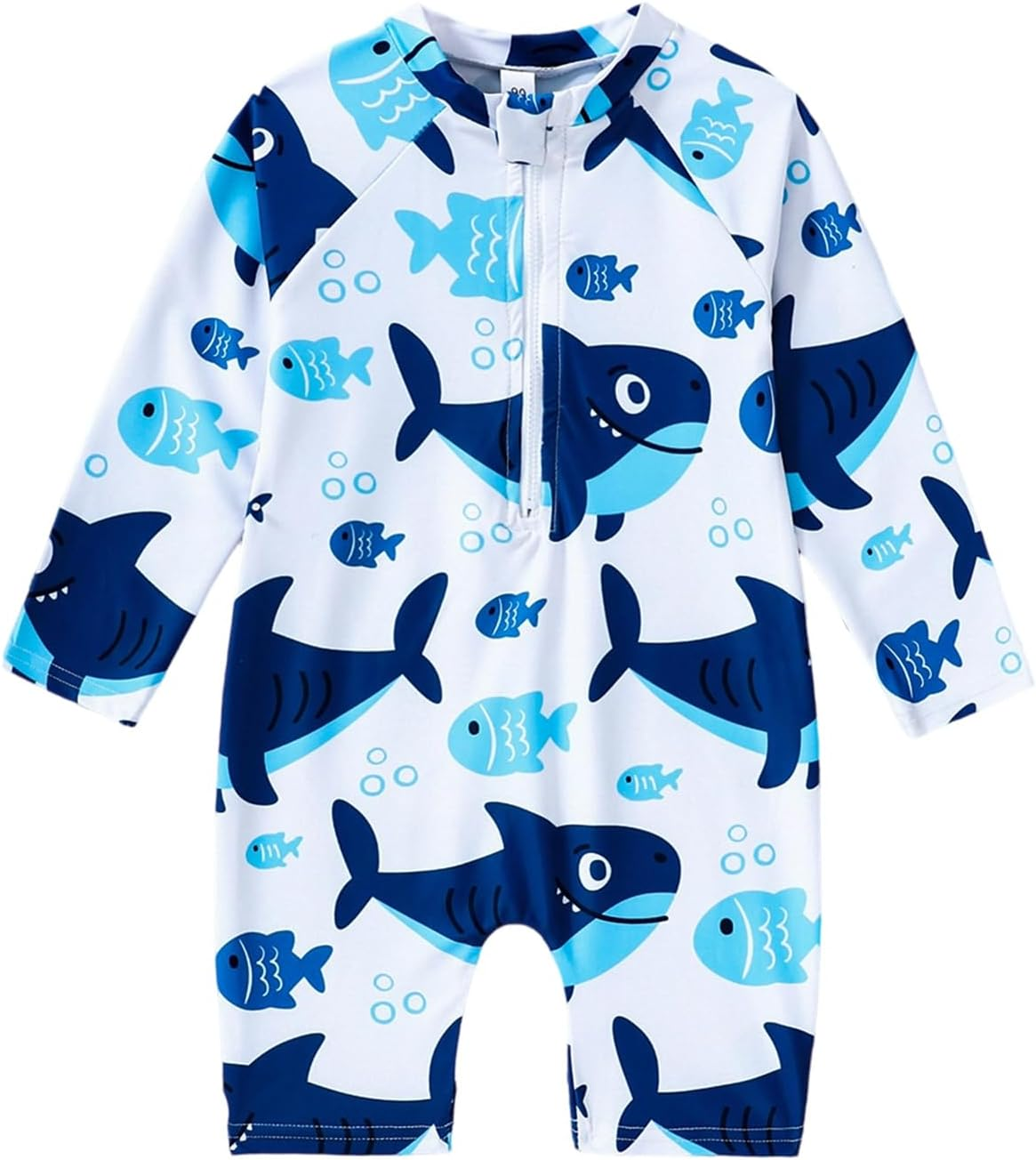 YAGATA Baby Boy Swimsuit Infant One Piece Rash Guard Bathing Suit Short Sleeve Zipper Toddler Summer Beach Swimwear 0-3 Years