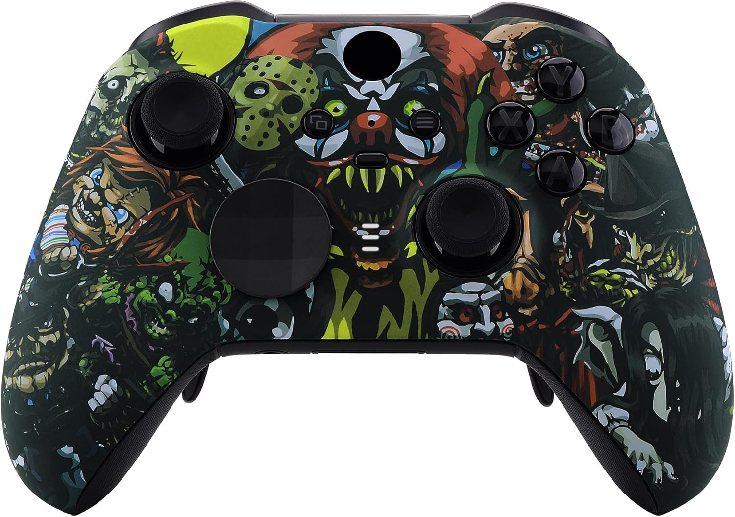 Extremerate Scary Party Patterned Faceplate Cover, Soft Touch Front Housing Shell Case Replacement Kit for Xbox One Elite Series 2 Controller Model 1797 - Thumbstick Accent Rings Included
