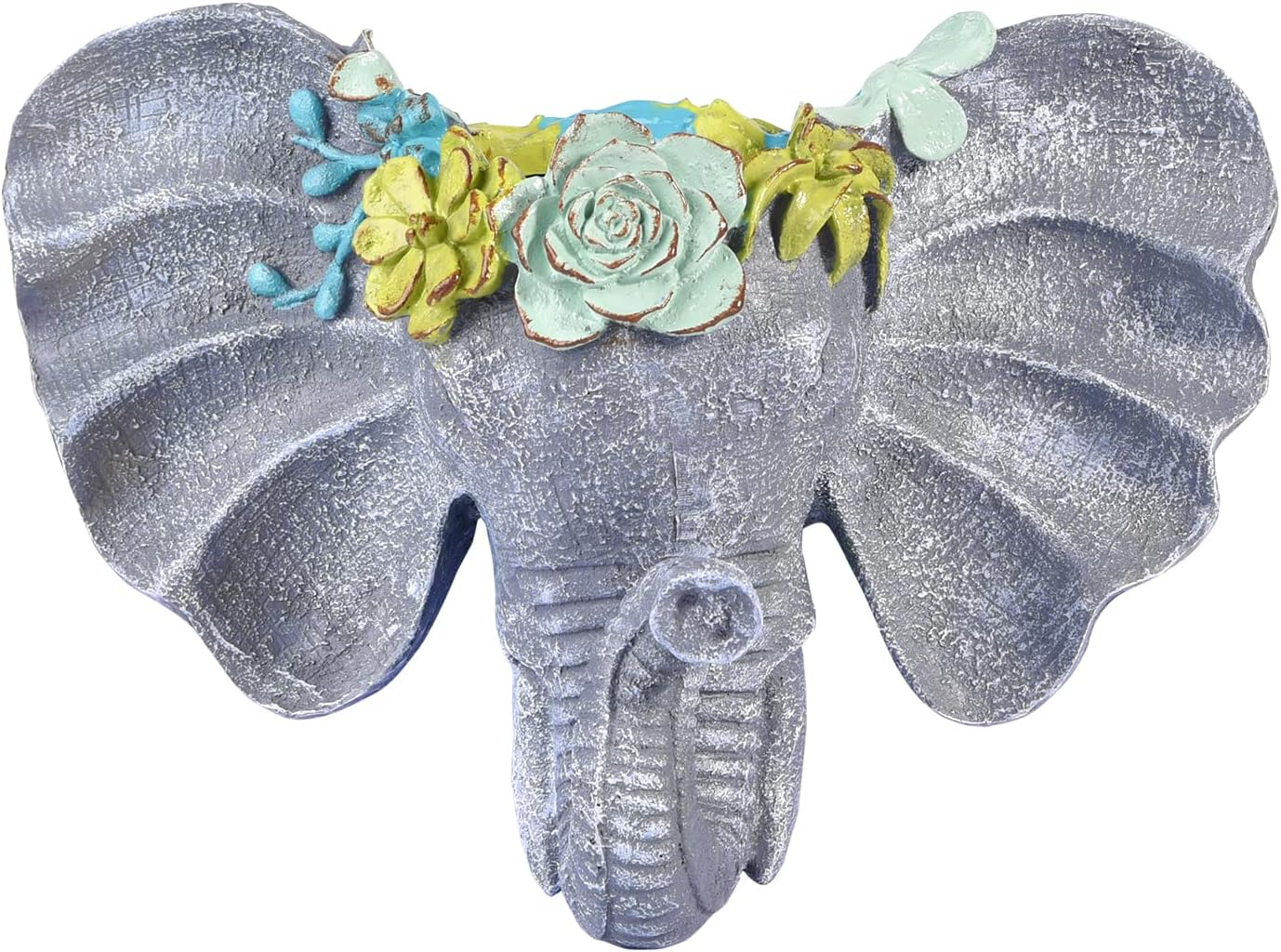 Sungmor Elephant Head Shaped Wall Hanging Planter Flower Plant Pot - Resin & Hand Painted & Grey - Sculpture Garden Wall Decoration Outdoor Plant Container image number 3
