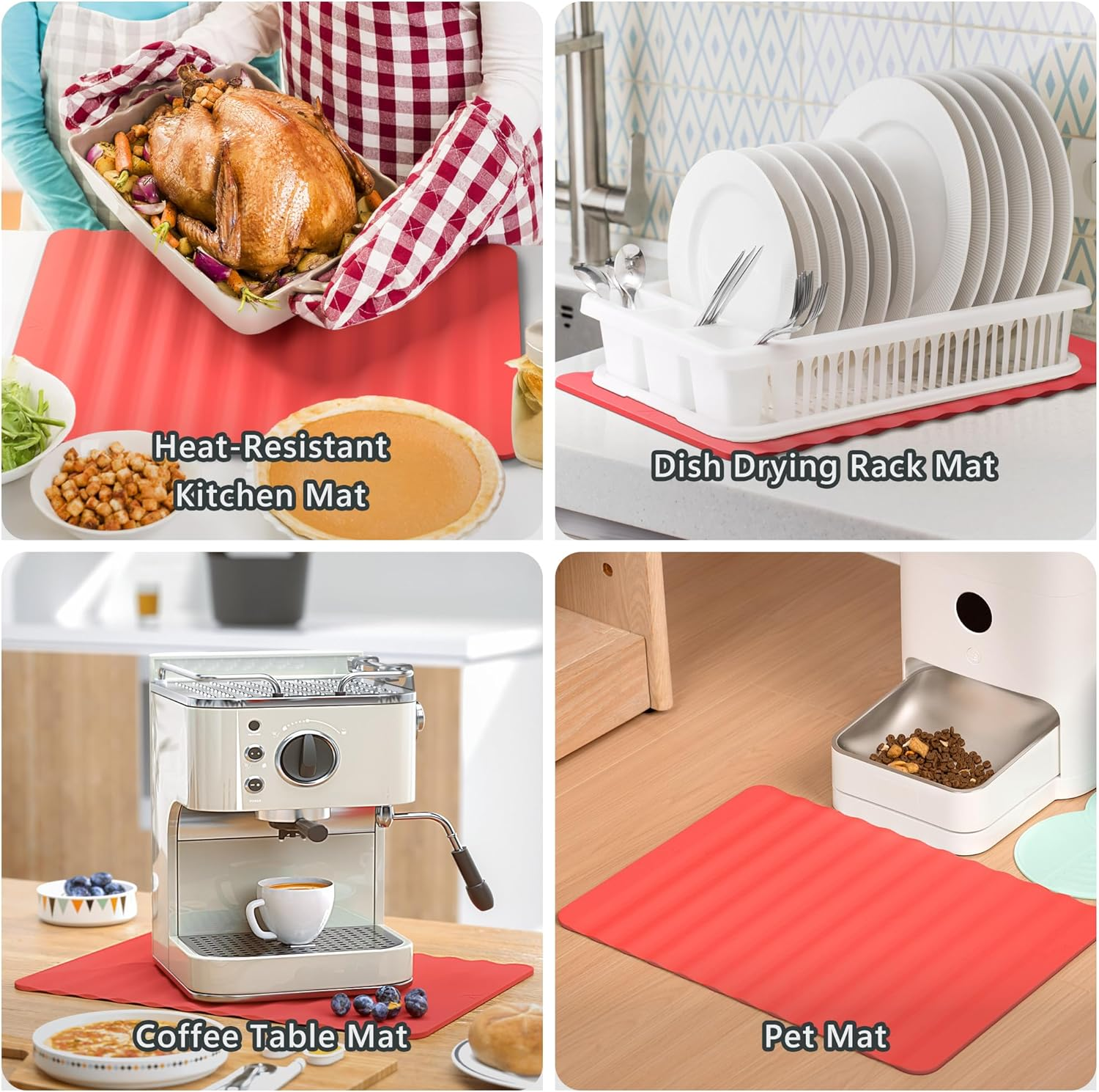 Li&Zhao Dish Drying Mats for Kitchen Counter - Dish Mat Drying Kitchen Mat Silicone Drying Mat Silicone Mats Dish Rack Mat Dish Drainer Mat