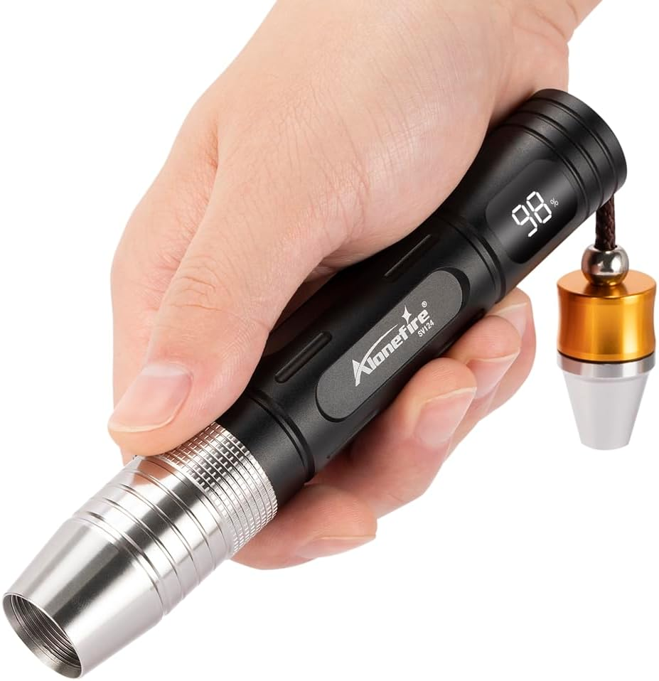 Alonefire SV124 EDC Flashlight Mini 365Nm/395Nm UV Blacklight, Yellow and White Light Digital Display USB C Rechargeable Pet Urine Detector for Rocks Gemstone with Little Focusing Tip,Built-In Battery image number 3