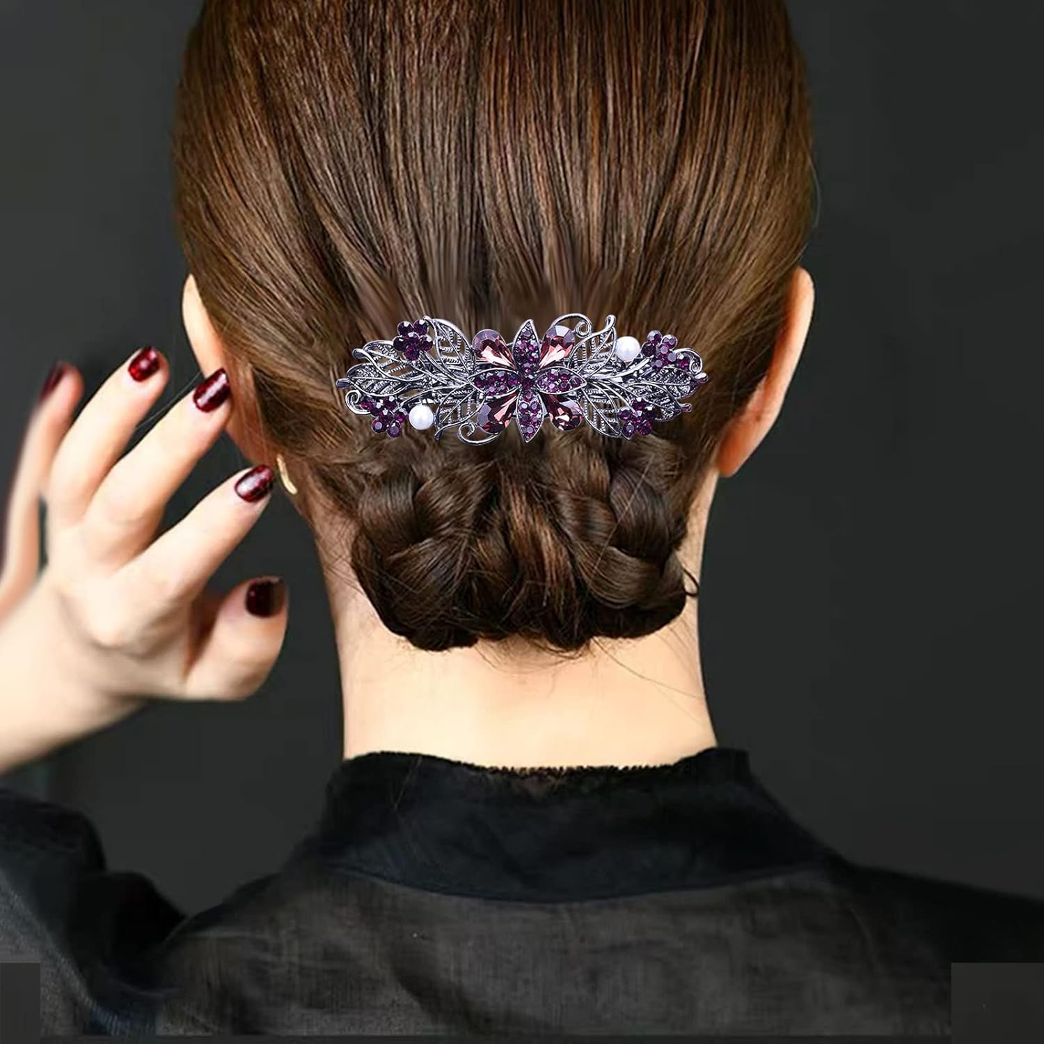 4 PCS Hair Barrettes for Women Ladies, Flower Crystal Rhinestones Barrette Pearl Spring Hair Clip Accessories Women Fashion Ponytail Holders Barrette for Daily Wear Mothers Day Present image number 5
