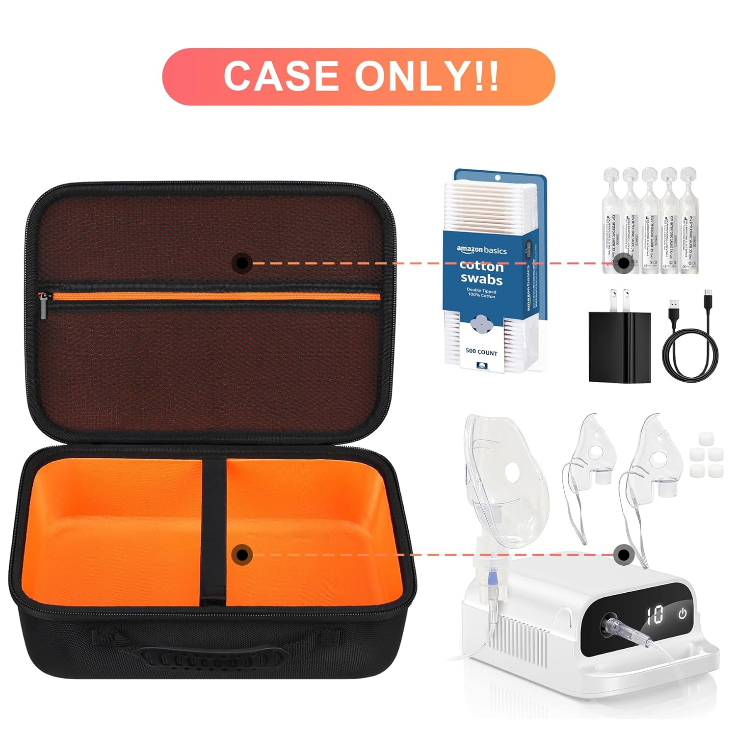 BOVKE Hard Case for Smart Nebulizer for Breathing Problems, Desktop Inhaler Nebulizer for Home Use, Storage Bag for Digital Asthma Nebulizer Machine for Adults and Kids, Space for Masks, Cables, Black image number 1