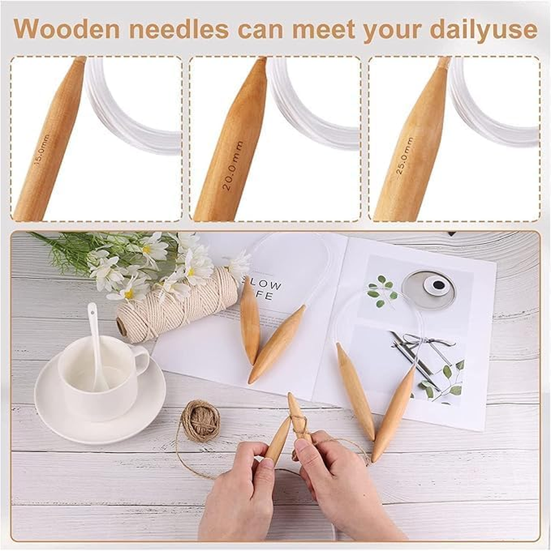 3Pcs Jumbo Wooden Circular Knitting Needle,Circular Natural Wood Jumbo Needle round Braided Knitting Needle,Jumbo Wooden round Knitting Needle,Large Wood Circular Knitting Needle,Jumbo Knitting Needle image number 3