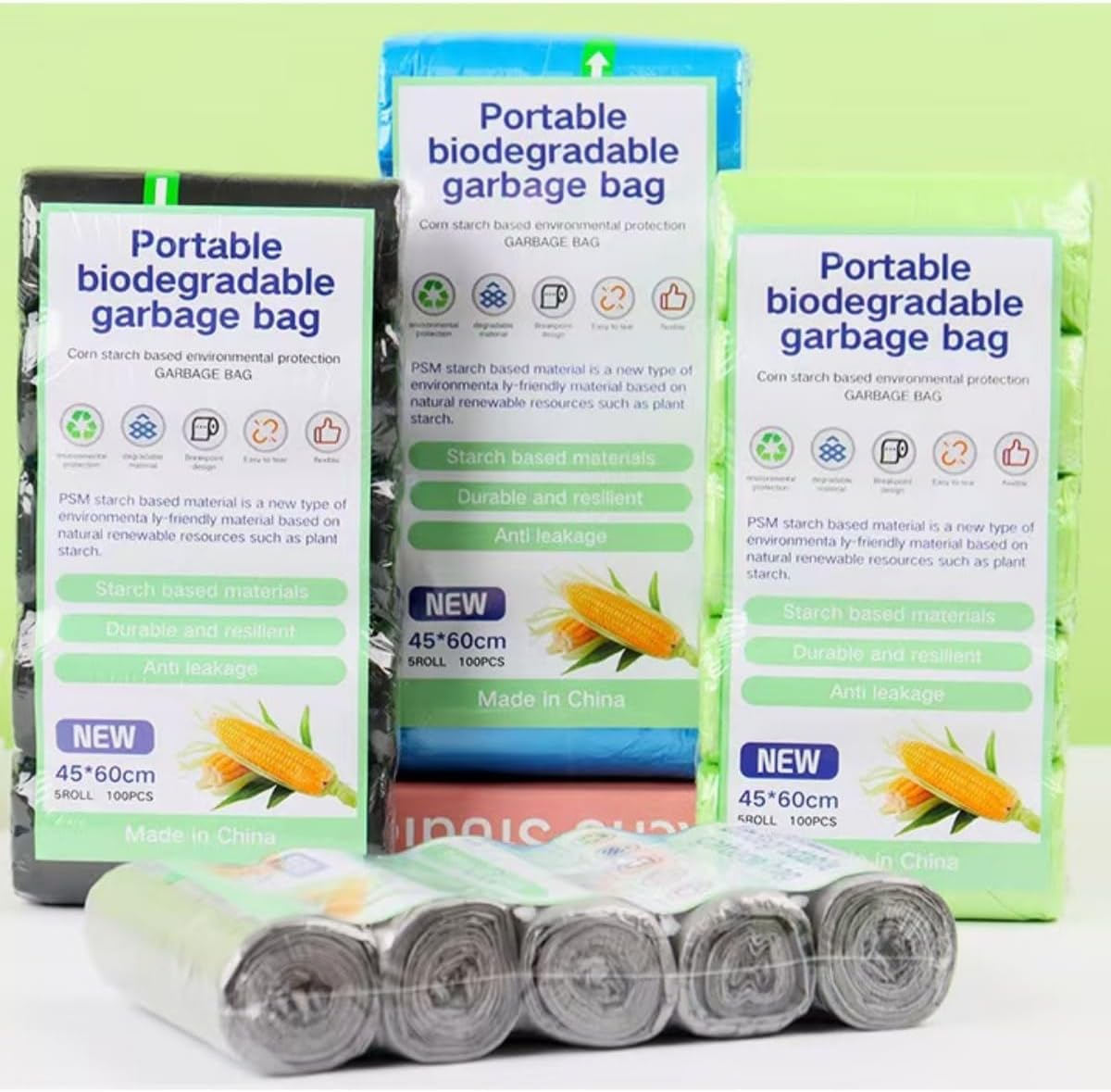 Biodegradable Trash Bags Waste Bag100Pcs, Garbage Bags 20L Kitchen Trash Bags, Small Garbage Bags, Compost Bags for Food/House/Garden (Green)