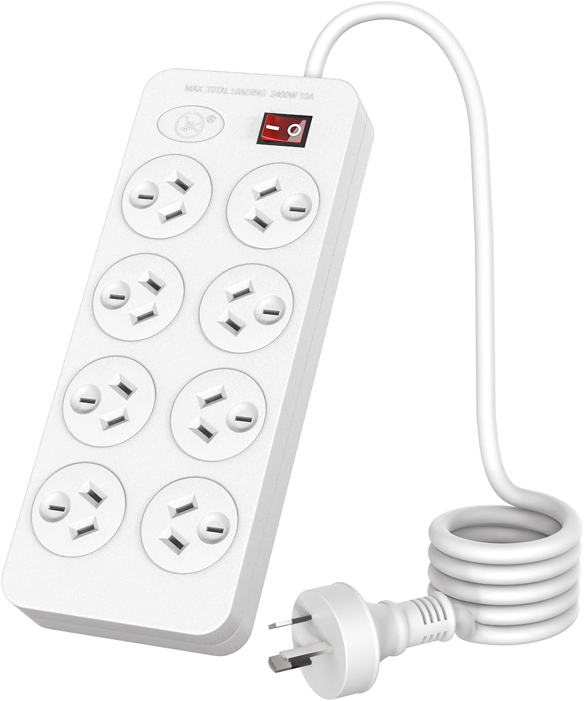 Powerboard, Power Strip with Switch,2M Extension Power Cord, 2400W/10A,Surge Protector with 8 AC Outlets,Wall Mountable, for Home Office image number 5