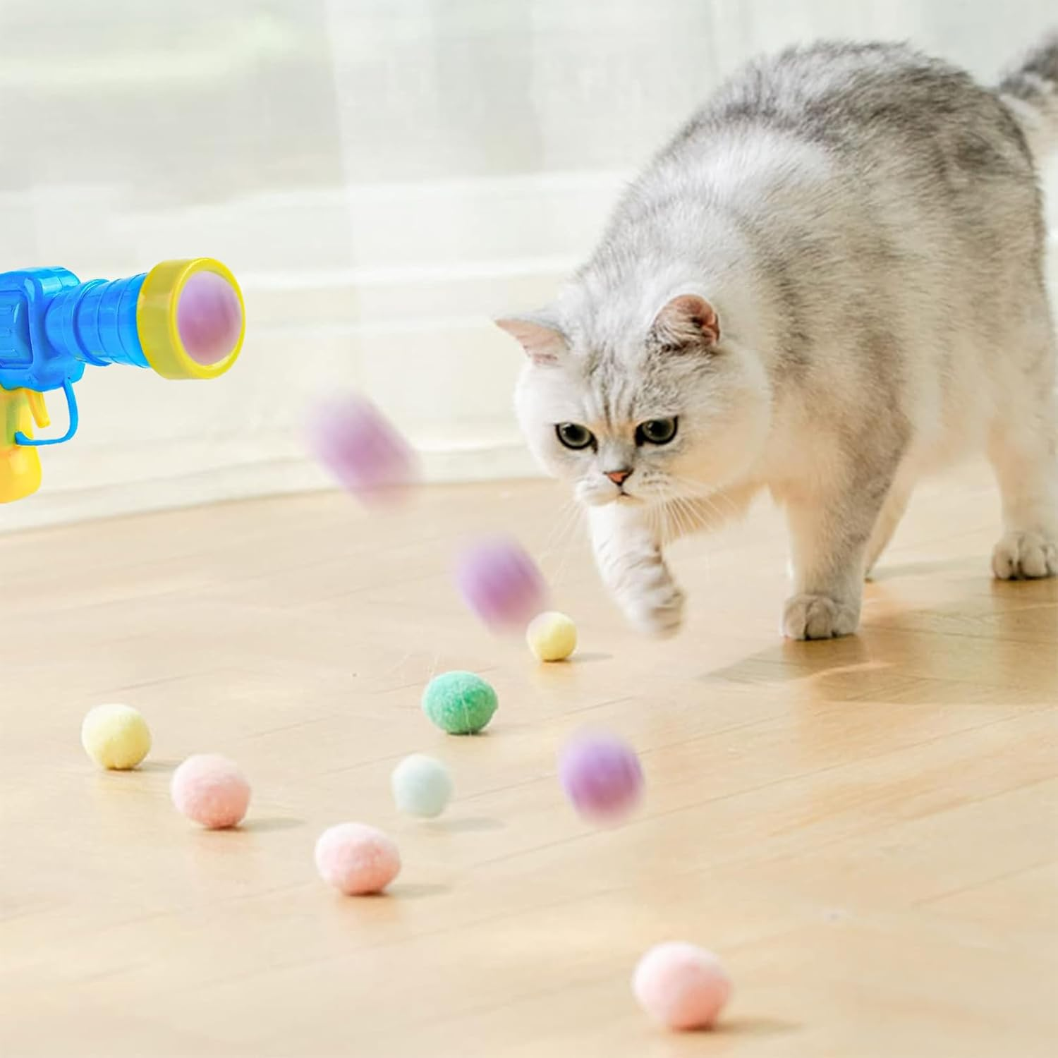 Pack of 50 Cat Toys, Wobble Balls for Cats, Cat Balls, Mute Wobble Ball for Cats, Cat Balls with Felt Balls Launcher, for Cats and Kittens, Silent Cat Toy for Indoor Use image number 6