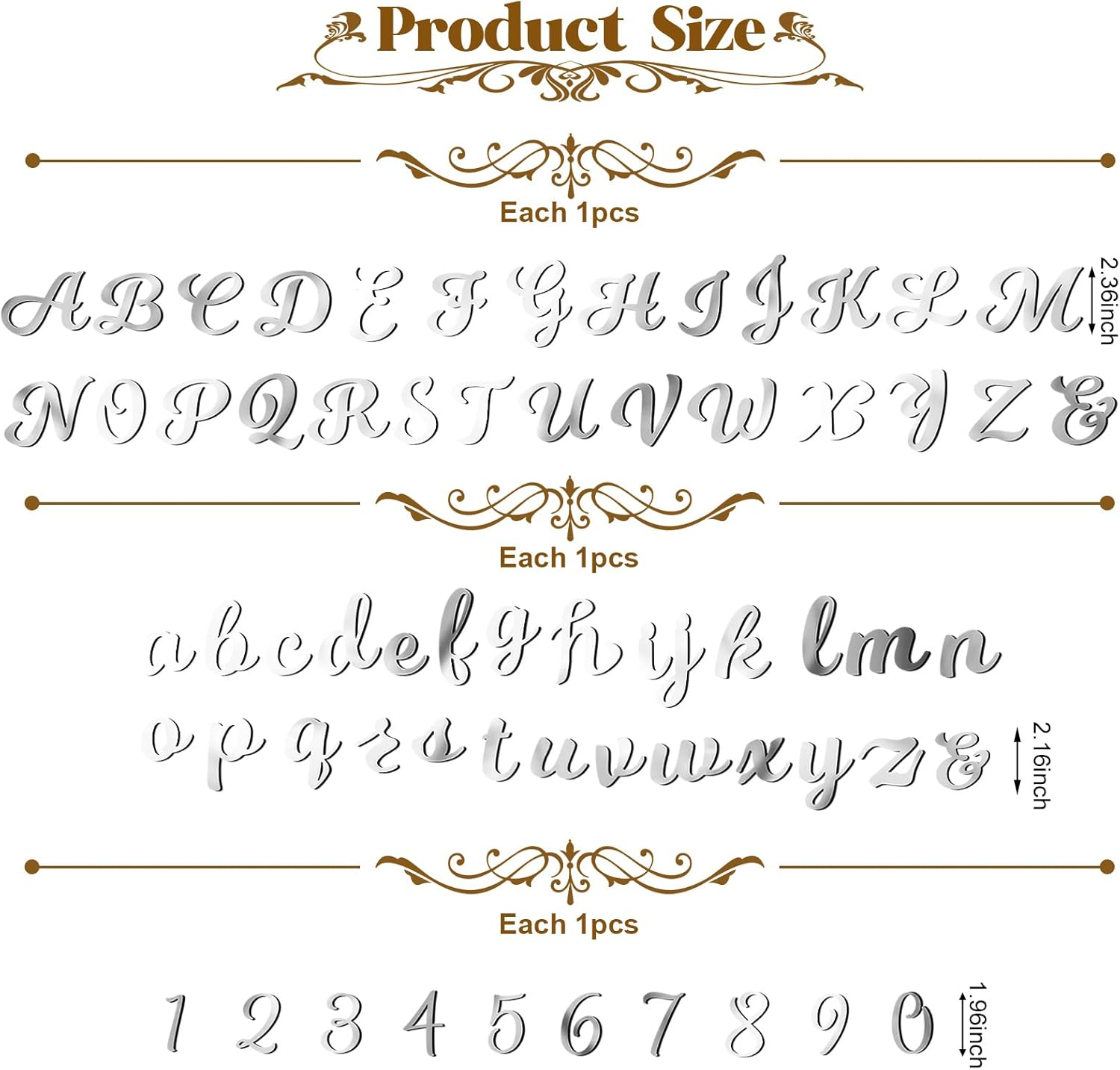 Jspupifip 64 Pcs Acrylic Cake Alphabet Numbers Topper, Mirror Number 0-9 and Alphabet A-Z Personalized Cake Picks Decor Anniversary Wedding Baby Shower Party Supplies(Silver) - Black image number 4