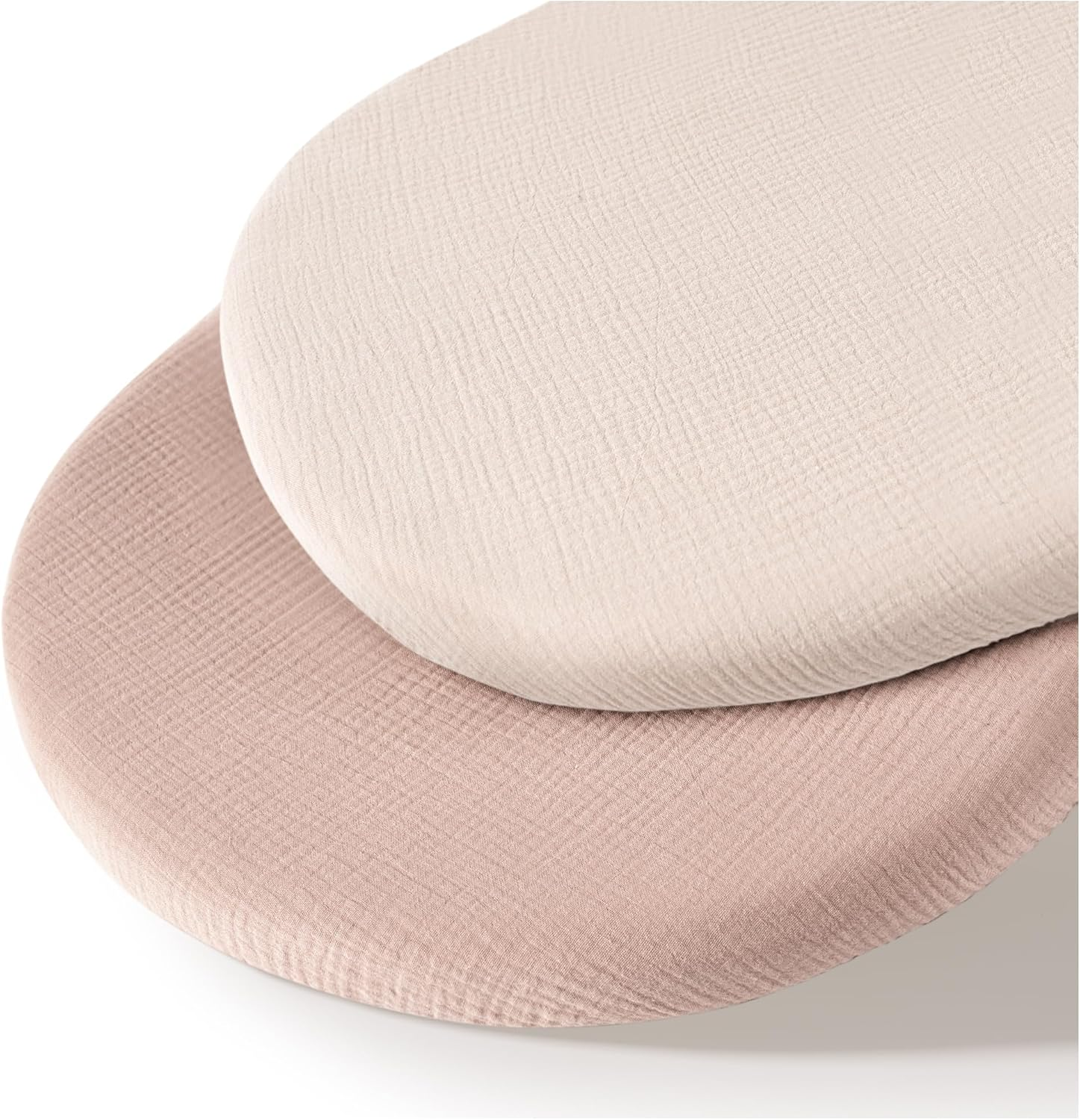 Muslin Bassinet Sheets for Babies &ndash; Soft & Breathable 100% Cotton Fitted Sheets for Oval, Rectangle, Hourglass Bassinet Mattress Pads, 2-Pack (Ivory & Pink)