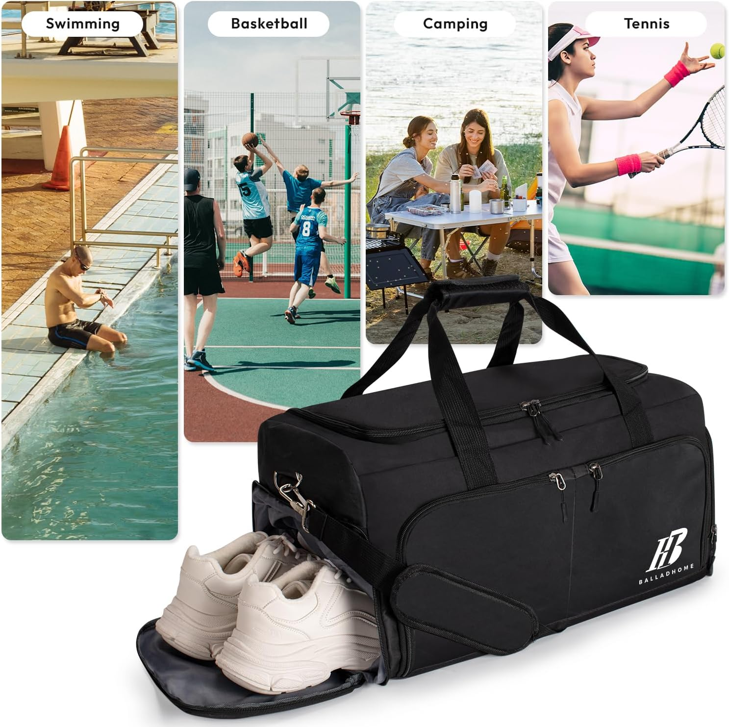 Gym Bag for Men Women Sports Gym Bag with Shoe Compartment and Wet Pocket Gym Duffel Bag Travel Bag Training Bag Weekender Bag for Sport Fitness Travel - Grey image number 3