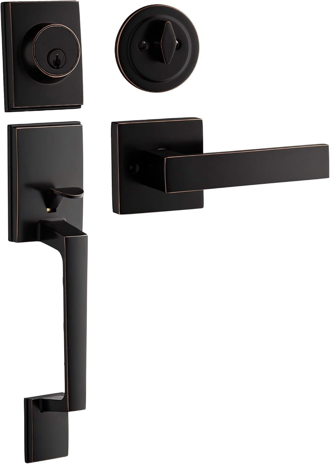 Berlin Modisch Full Escutcheon Handleset Front Door Entry Handle and Deadbolt Lock Set Slim Square Single Cylinder Deadbolt and Lever Heavy Duty &ndash; Iron Black Finish image number 1