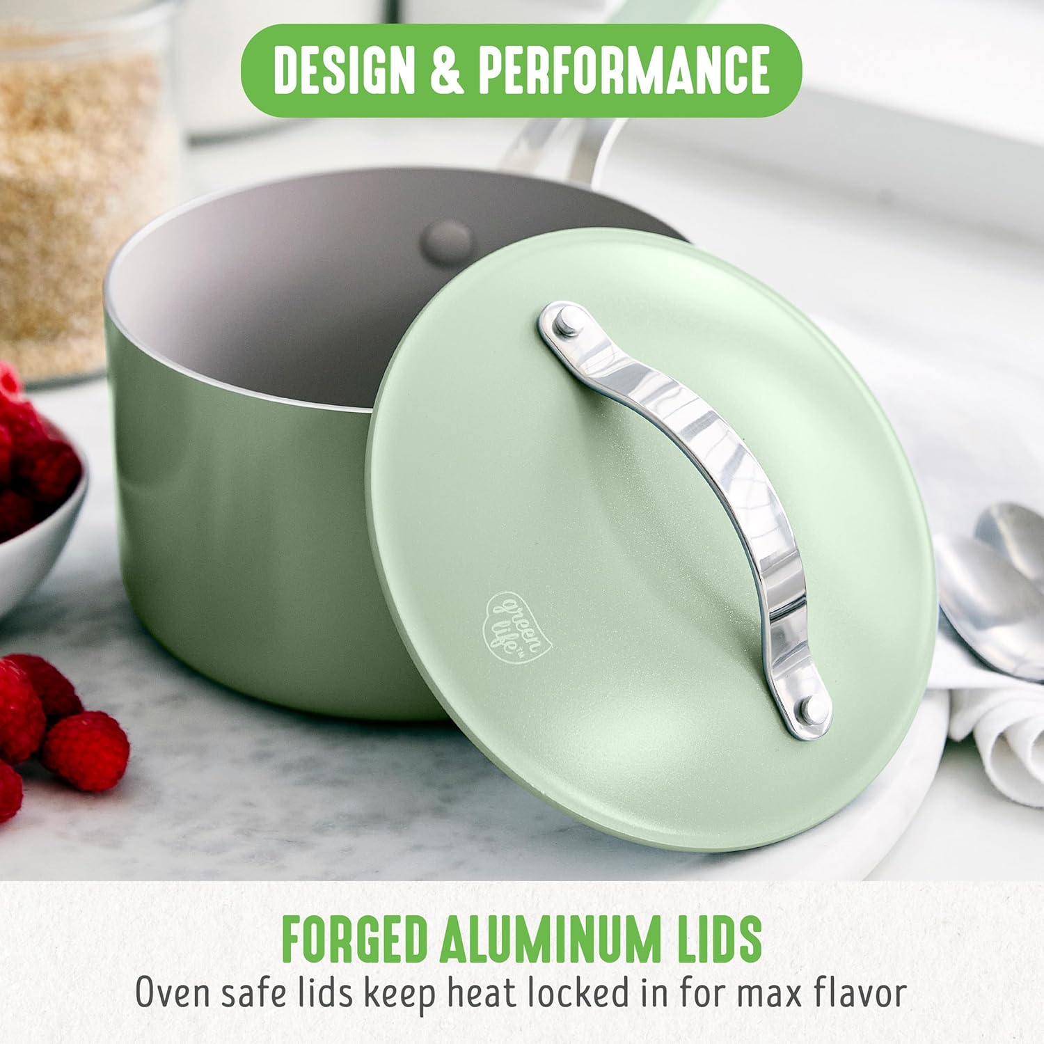 Greenlife Dream 10 Piece Healthy Ceramic Nonstick Cookware Set, Pots and Frying Sauce Saute Pans Set, Pfas-Free, Pfoa-Free, Dishwasher Safe, Oven Safe, Stay-Cool Handle, Sage Green - Rose image number 2