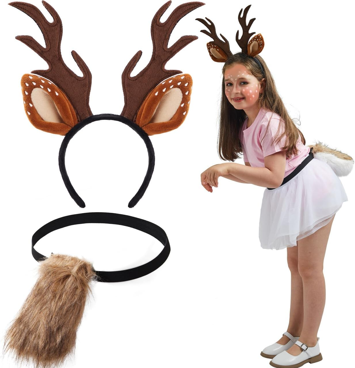 Spooktacular Creations Halloween Reindeer Antlers Headband with Fawn Tail, Deer Antlers Ears Accessories Set for Girls Women, Halloween Party Dress Up, Costume, Trick or Treating, Cosplay Decoration image number 3