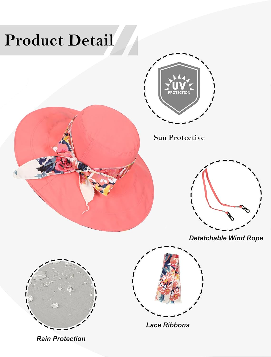 Womens Wide Brim Sun Hat Reversible Print UV Protection Oversized Beach Cap Travel UPF 50+