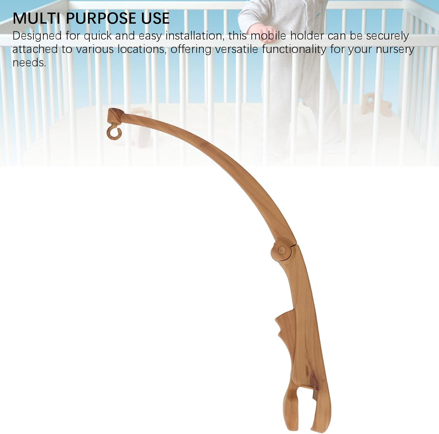 Crib Mobile Arm, Baby Crib Mobile Holder Nursery Mobile Arm Wood Grain Plastic Mobile Stand with Secure Grip for DIY Projects Crib Mobiles image number 5