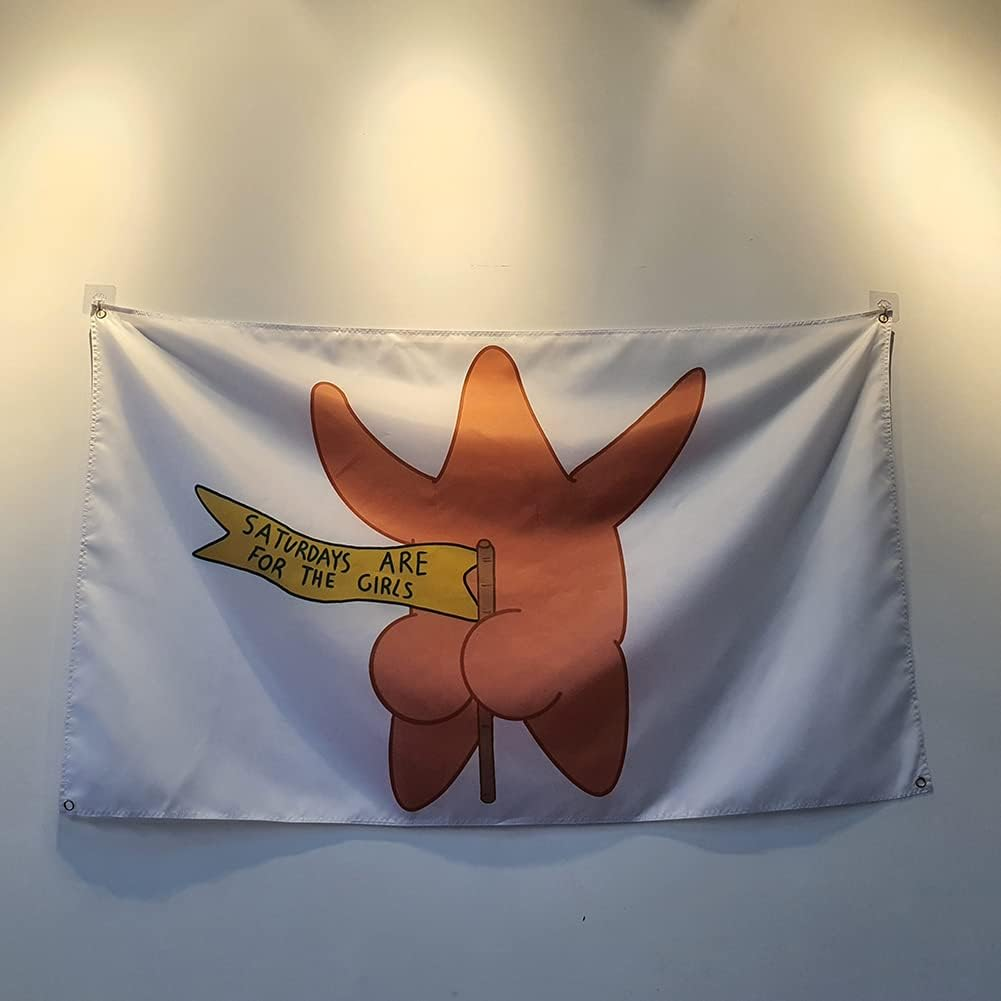 Patrick Star Ass Saturdays Are for the Girls Flag Banner 3X5Feet College Dorm Room Man Cave Frat Wall Outdoor Decor Flag with 4 Brass Grommets Room Decor,Outdoor,Gift image number 4