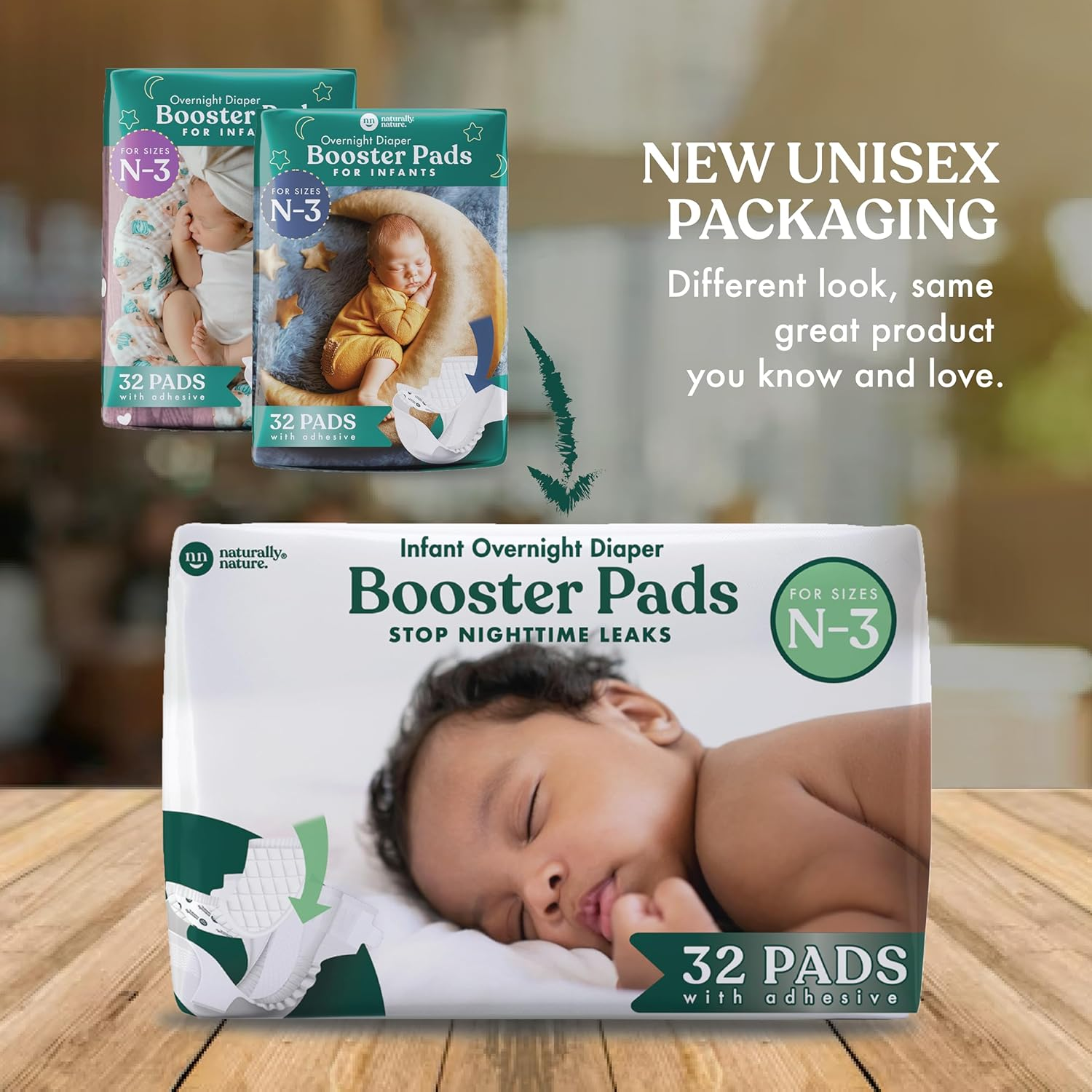 Naturally Nature Overnight Leak-Protection Diaper Booster Pads, for Heavy Wetters, Diaper Liners for Baby Overnight Diapers - Size N-3 Girls, 32-Pack image number 1