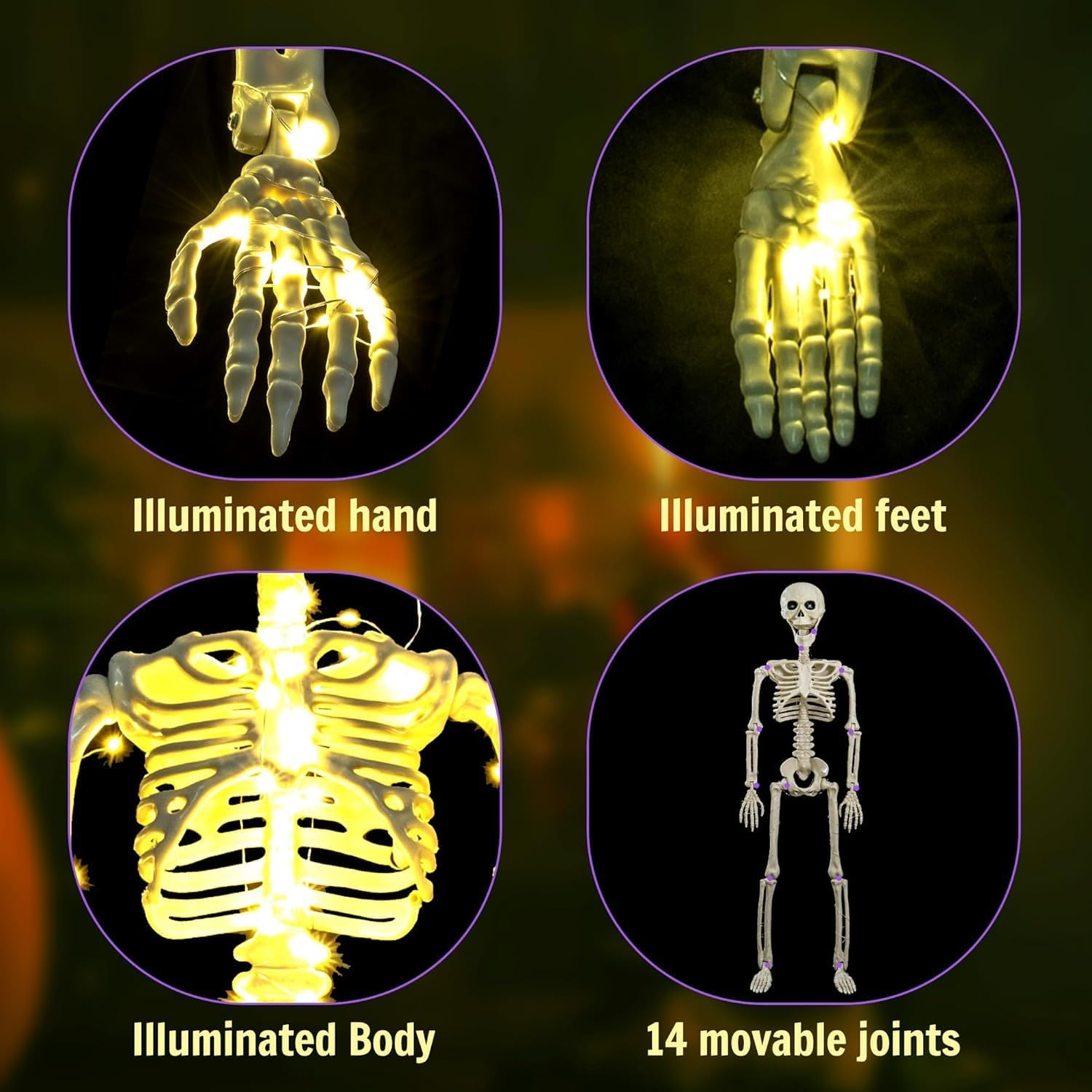 Halloween Skeleton Decorations - 40" (100Cm) Light-Up Skeleton with LED Poseable Full Body with Halloween Prop for Indoor & Outdoor Yard, Porch, Haunted House & Party Decor (1 Pack)
