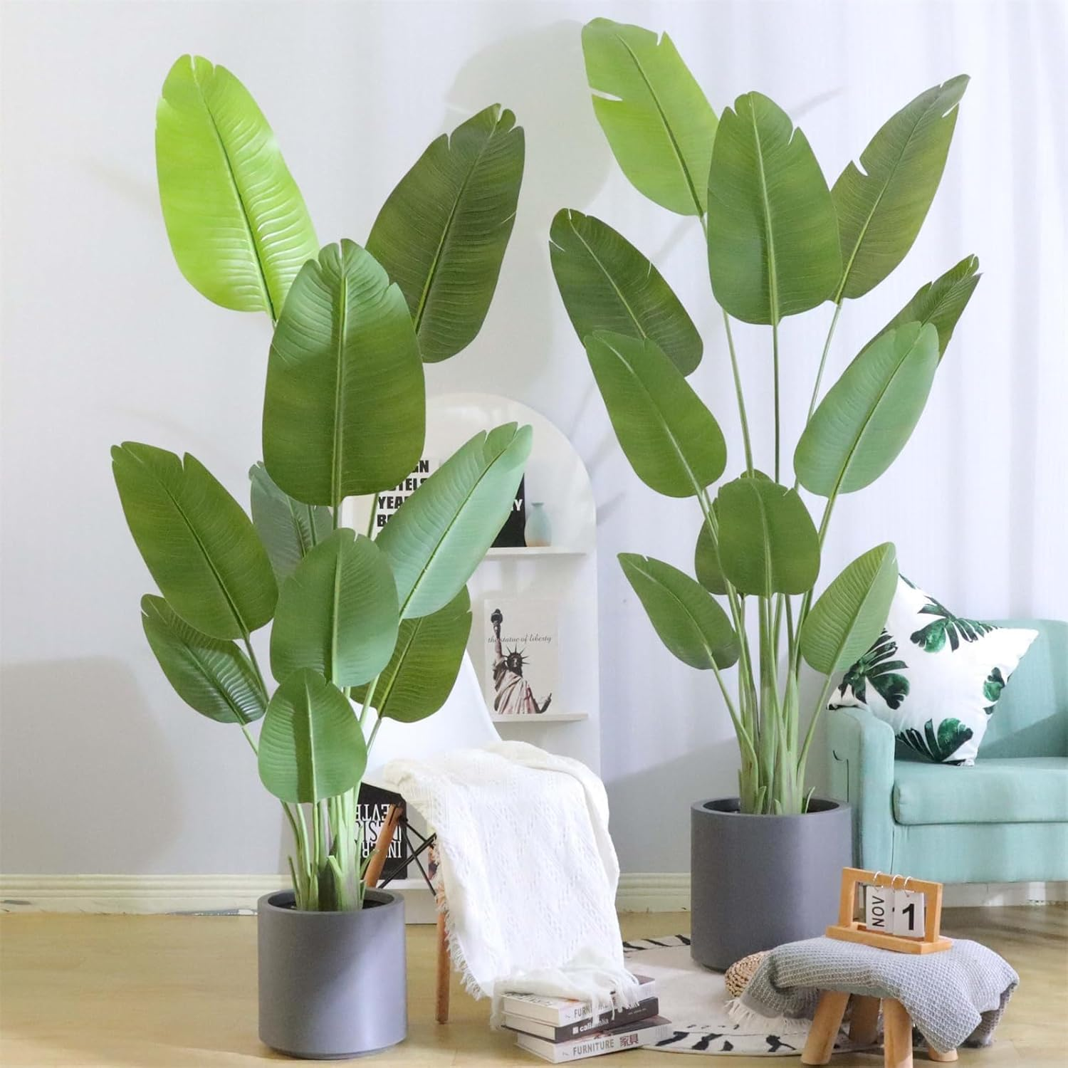 5.25Ft/160Cm Artificial Bird of Paradise Plants,Large Silk Plant Faux Tropical Plant in Pot Artificial Tree for Home Office Porch Garden image number 2