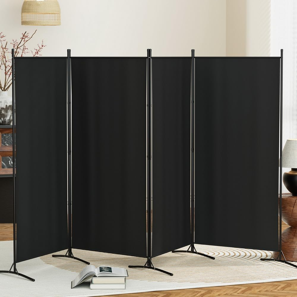 Artiss Room Divider, 4 Panels Fabric Folding Privacy Portable Screen Shelf Dividers Partition Wall Screens Home Pet Child Indoor Balcony Bedroom Furniture, Separator Water-Resistant Black image number 4
