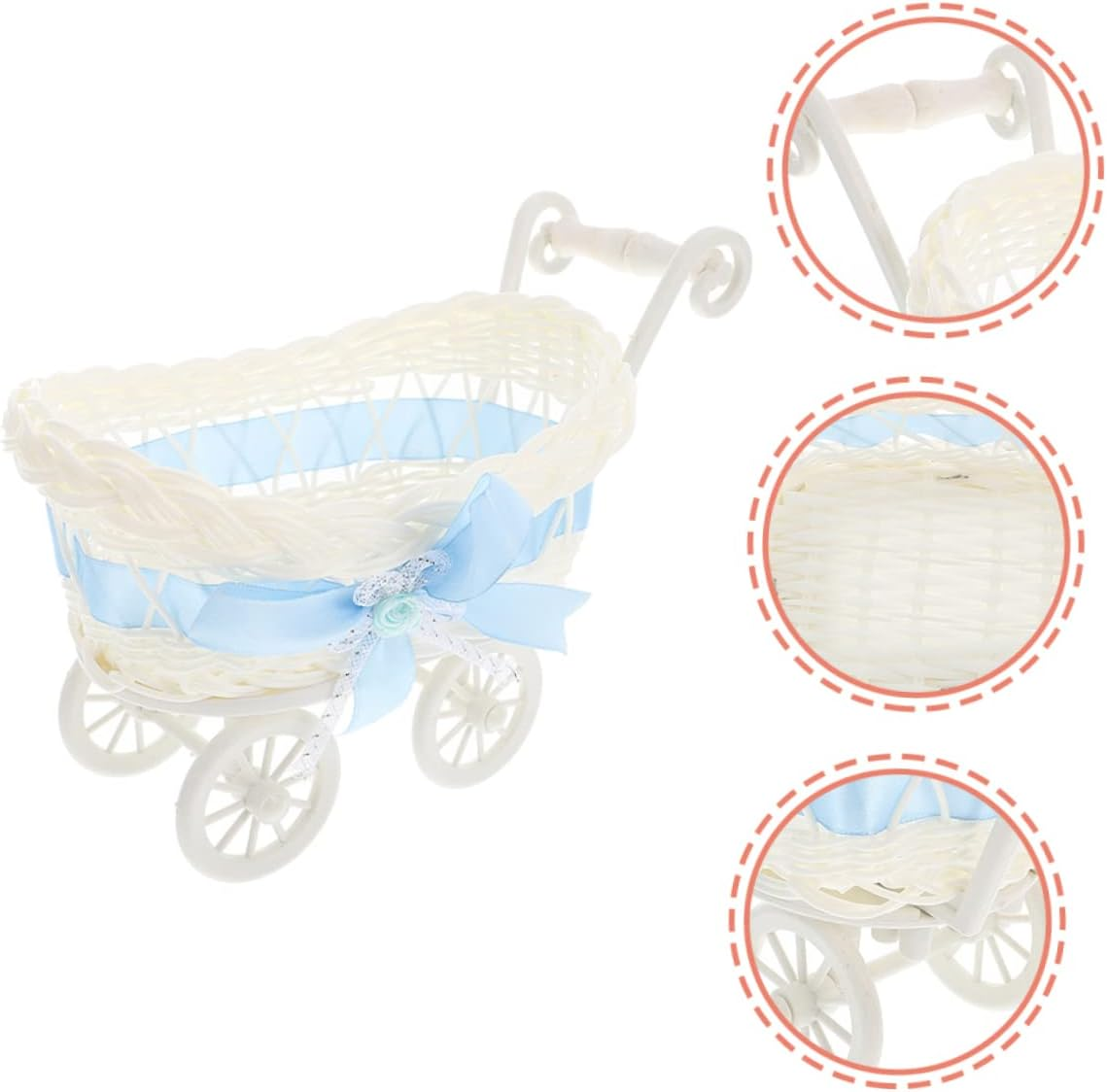 2Pcs Woven Trolley Flower Basket for Shower and Wedding Decoration Multi Function Candy Baskets for Favors and Storage Durable and Stylish Design image number 3
