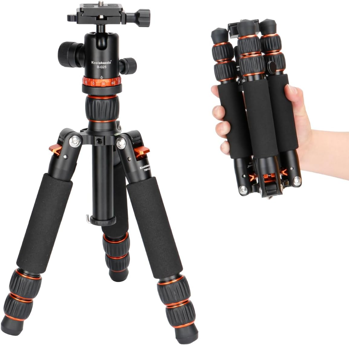 Koolehaoda Camera Mini Tripod 25Inch Portable Metal Tripod with 360&deg; Ball Head, 1/4" Arca Type Quick Release Plate for DSLR Camera Video Camcorder, Load up to 10KG - (Orange)